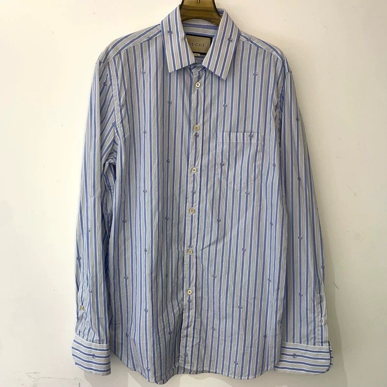 Gucci Gucci SS21 Blue Striped Long Sleeve Shirt Size US M / EU 48-50 / 2 - 1 Thumbnail