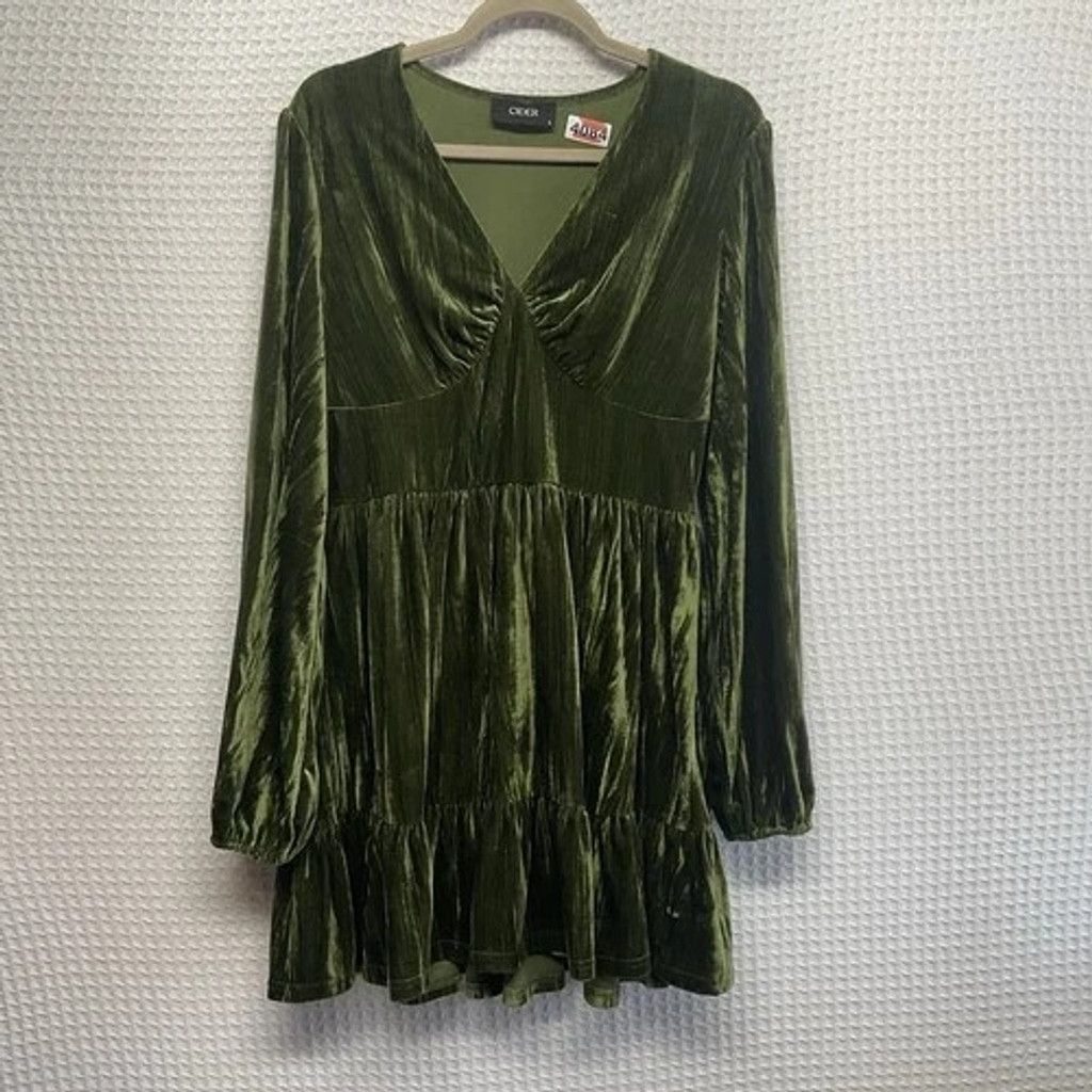 Cider Cider Velvet Long Sleeve V-Neck Babydoll Mini Dress Women L Size L / US 10 / IT 46 - 1 Thumbnail