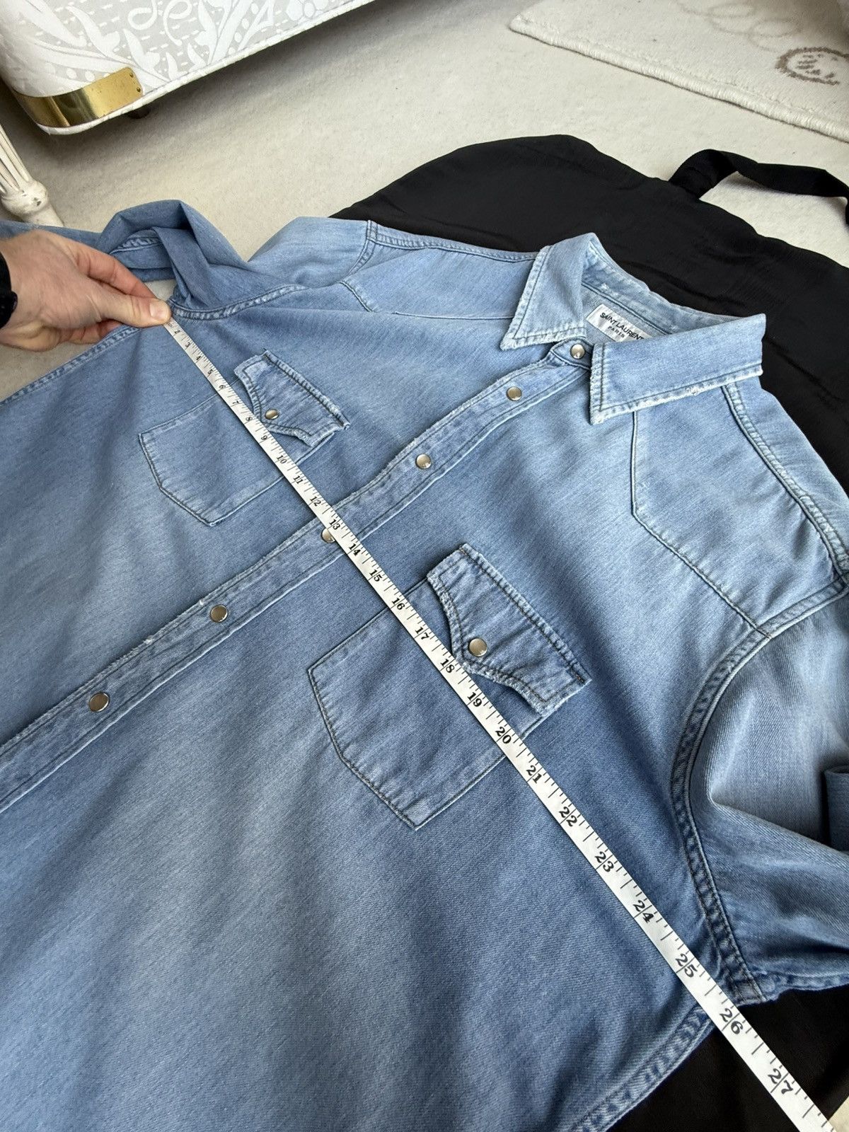 FW16 Saint Laurent distressed crash denim shirt Hedi Slimane