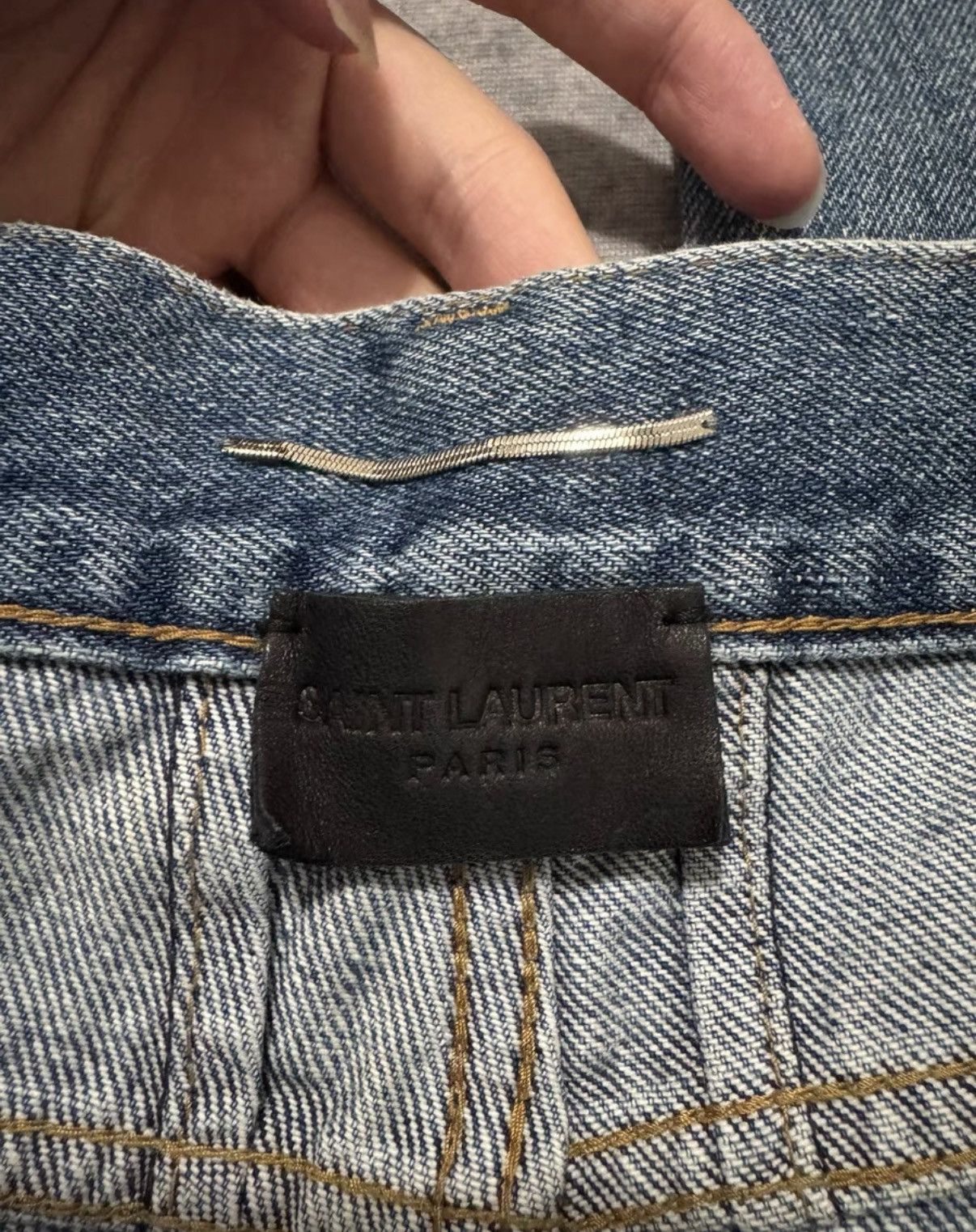 Saint Laurent Paris SLP 16SS Runway "Cat Paw" Light Blue Patch Slash Denim Jeans Size US 33 - 7 Thumbnail