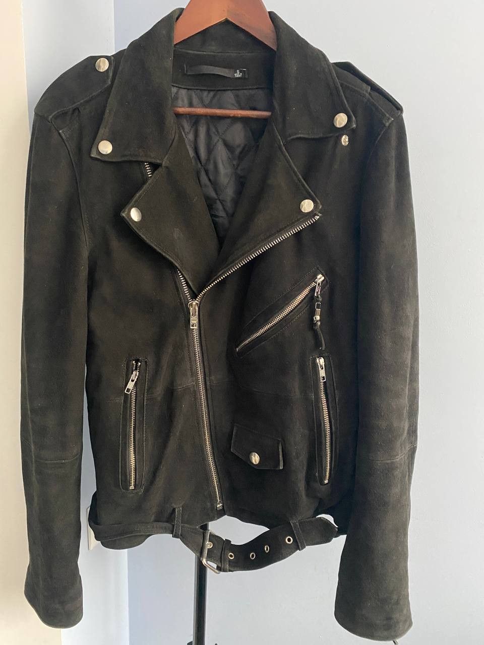 image of Blk Dnm Suede Leather Biker Motorcycle Jacket in Black, Men's (Size Small)