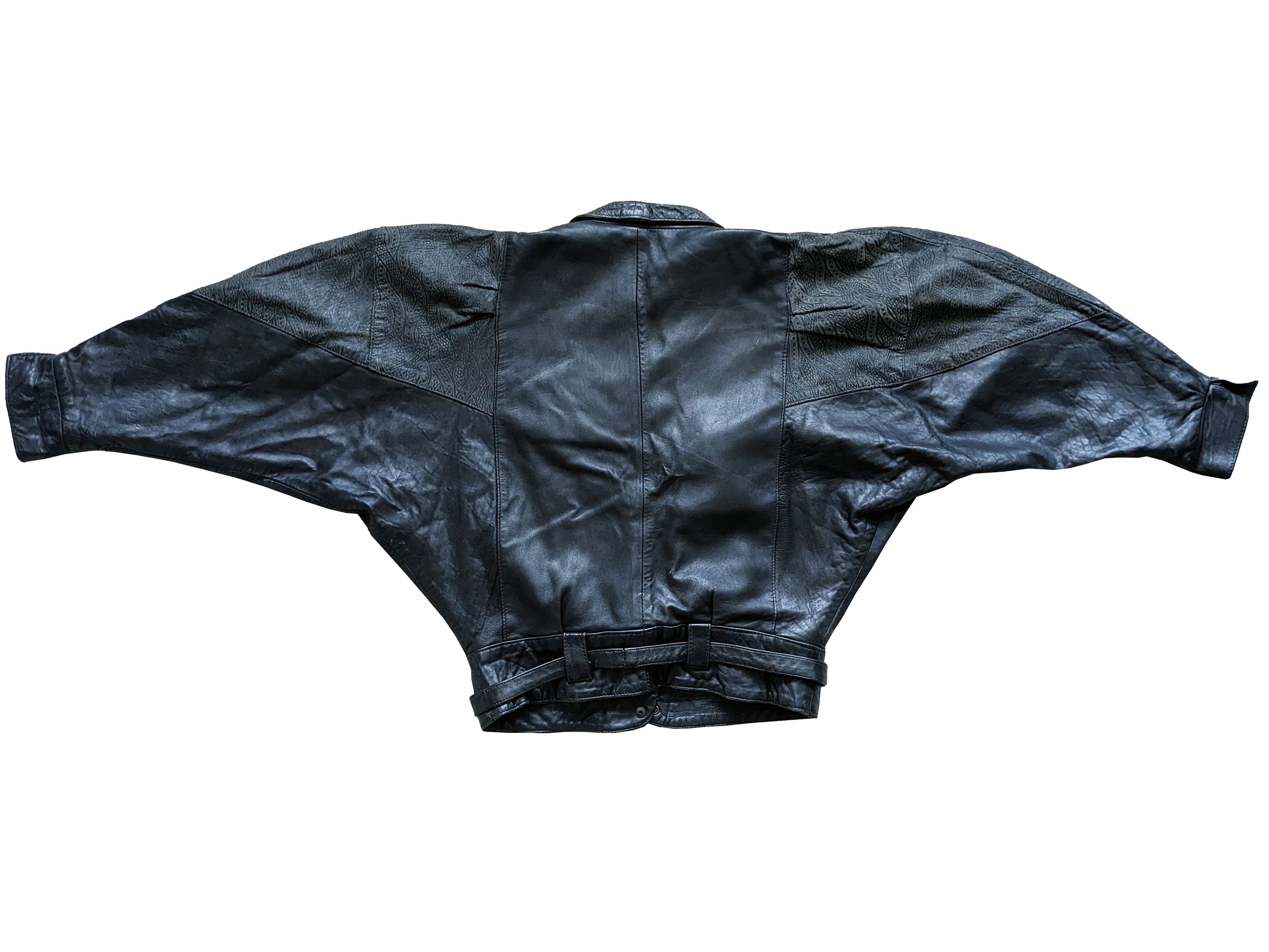 Vintage Vintage British Black Leather Batwing Jacket 80s Oversized Size M / US 6-8 / IT 42-44 - 6 Thumbnail