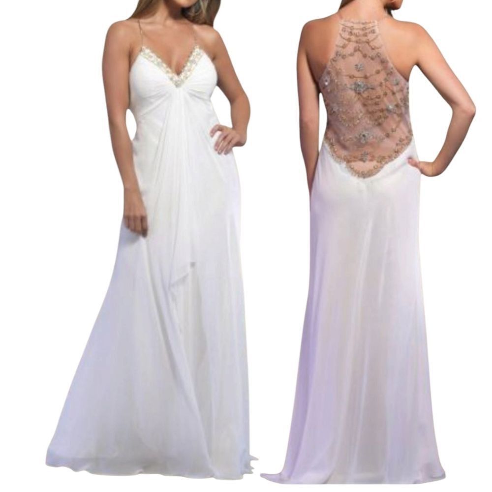 Other Dave & Johnny Embellished Rhinestones Illusion Back Long For Size XS / US 0-2 / IT 36-38 - 2 Thumbnail