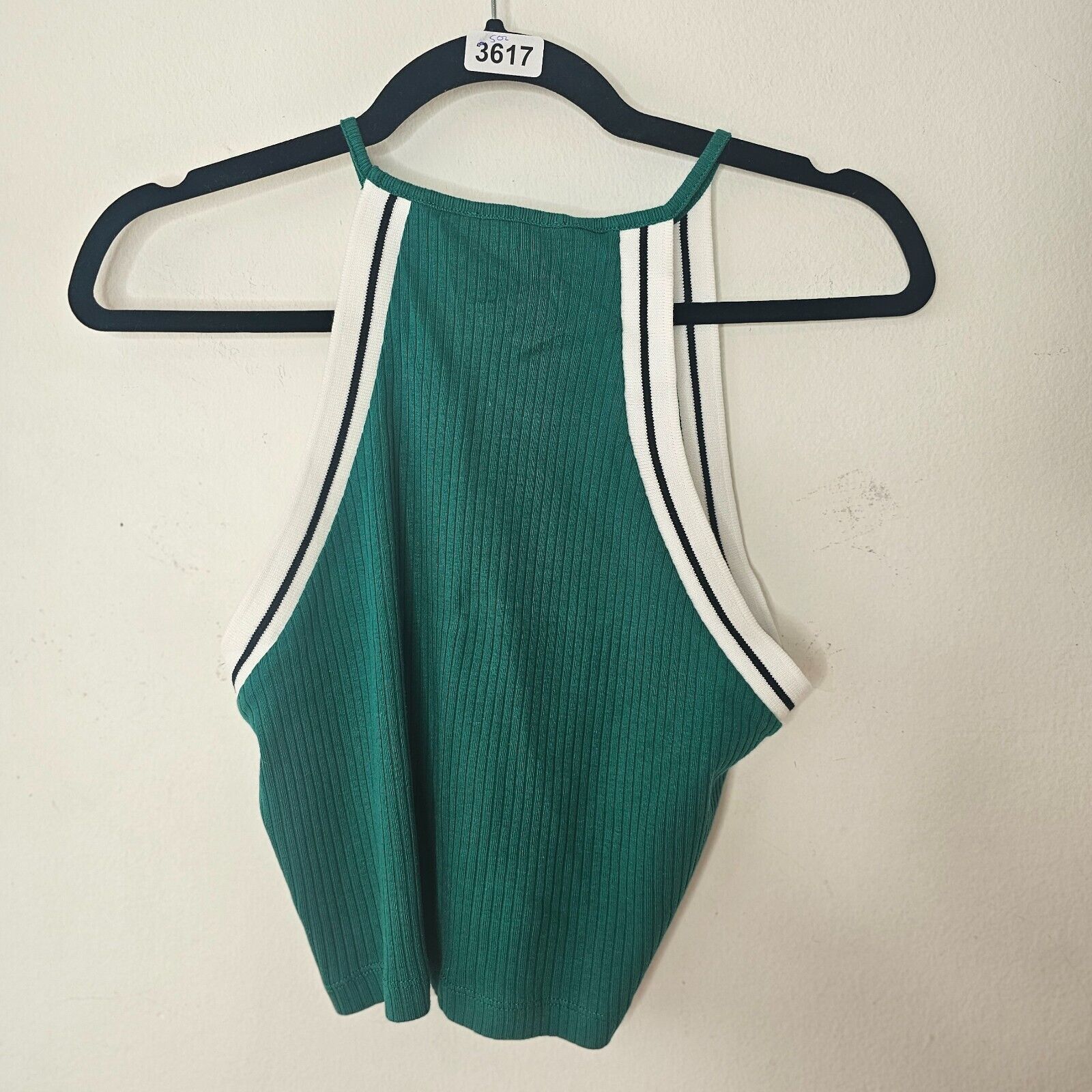 Topshop Topshop Green RibKnit White Black Stripe Trim Halter Crop 10 Size L / US 10 / IT 46 - 2 Thumbnail