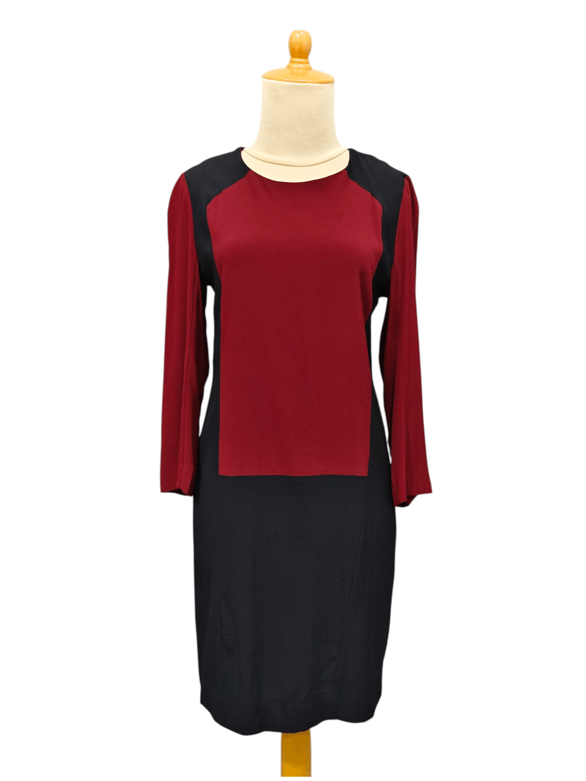 Sandro SANDRO 🇫🇷 Burgundy Black Viscose Minimalism Panel Dress Size M / US 6-8 / IT 42-44 - 1 Thumbnail