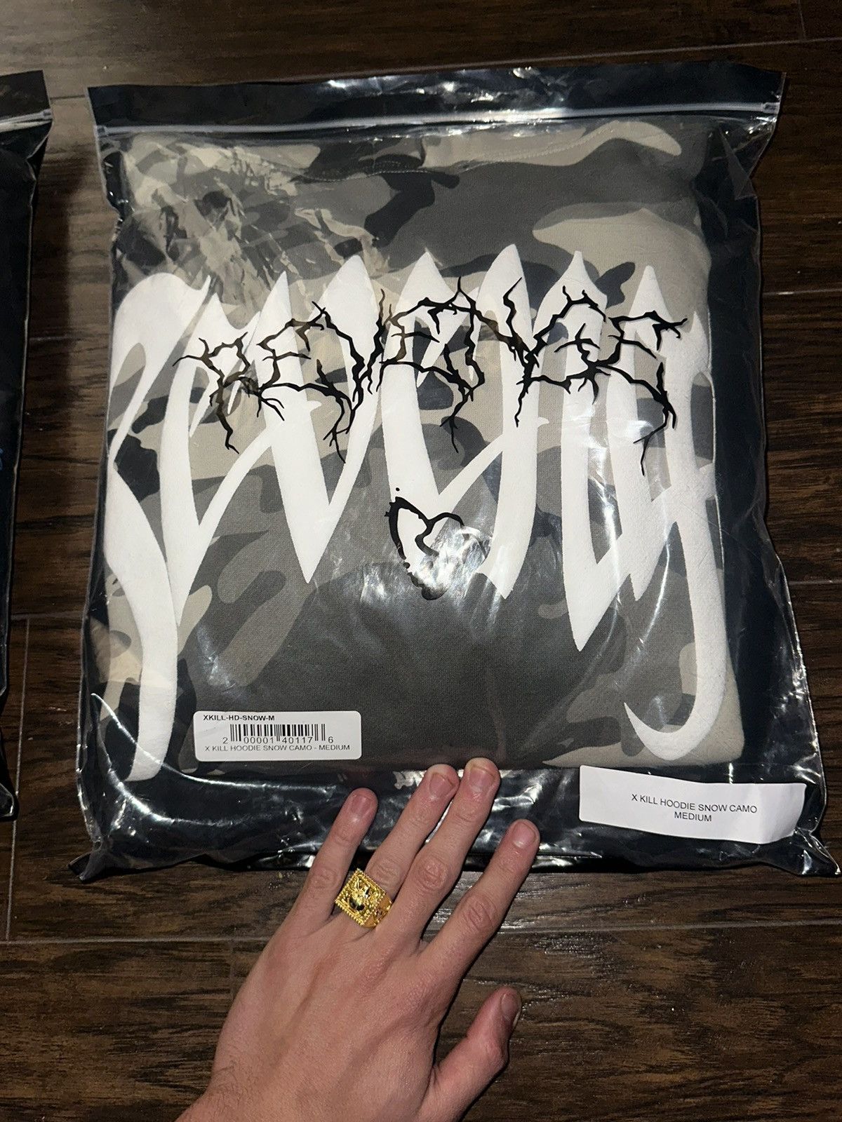 image of Revenge Xxxtentacion Kill Hoodie Snow Camo in Black, Men's (Size Medium)