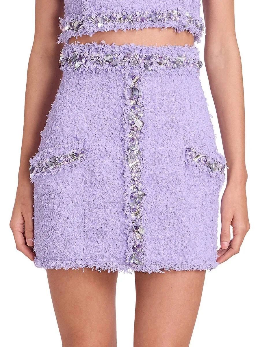 image of Balmain O1W1Db10224 Tweed Skirt In Purple, Women's (Size 26)