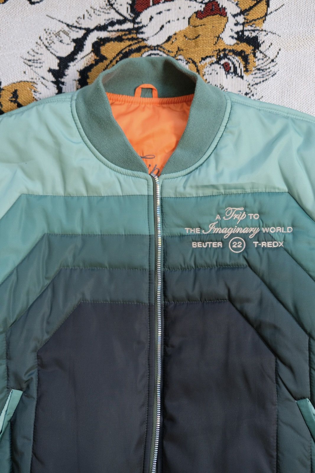 Designer T-REDX X BEUTER PSILOCYPE REVERSIBLE GREEN BOMBER JACKET Size US L / EU 52-54 / 3 - 12 Thumbnail