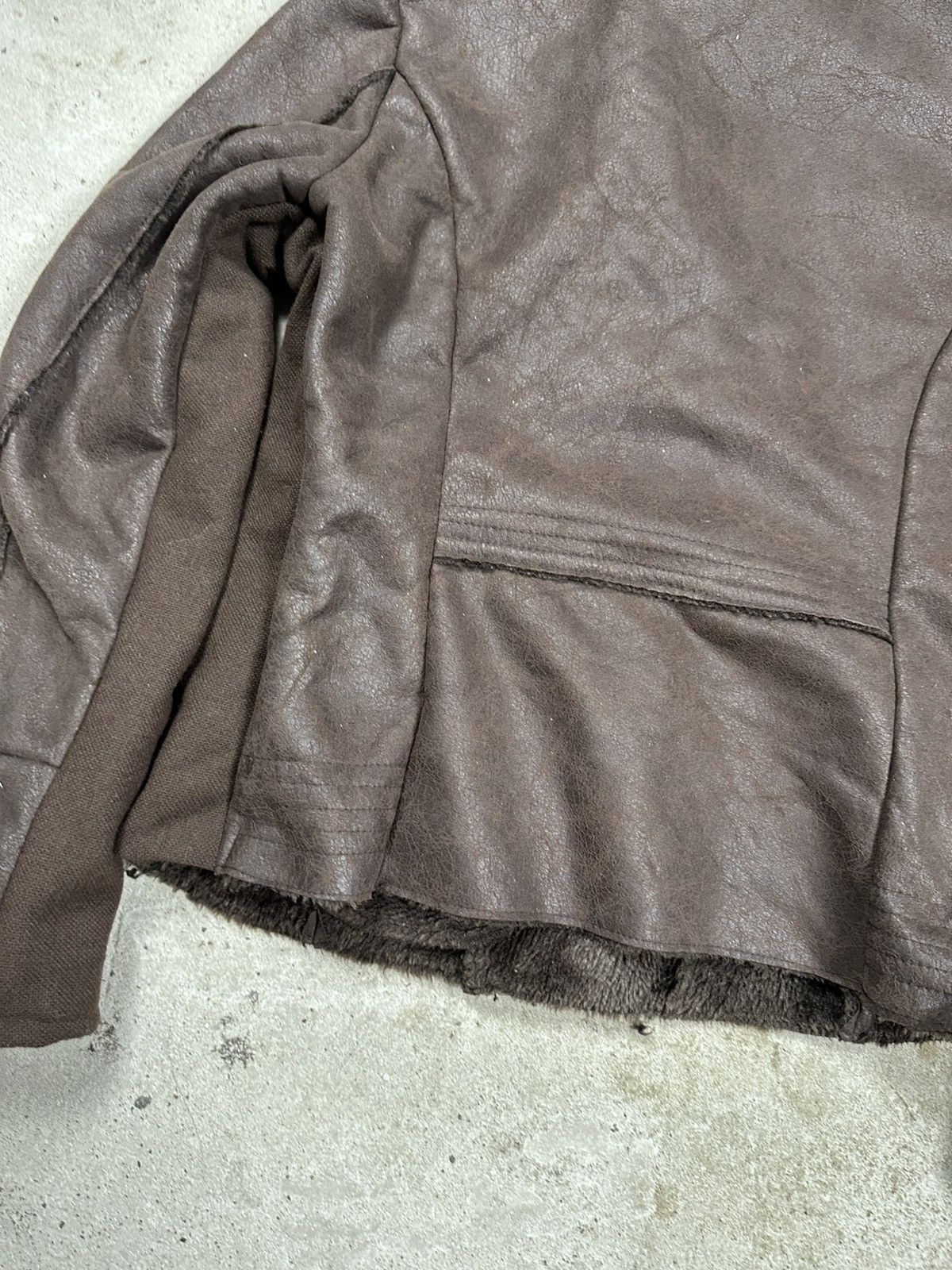 Japanese Brand Vintage Y2K Faux Fur Collar Brown Asymmetrical Biker Jacket Size XS / US 0-2 / IT 36-38 - 19 Thumbnail