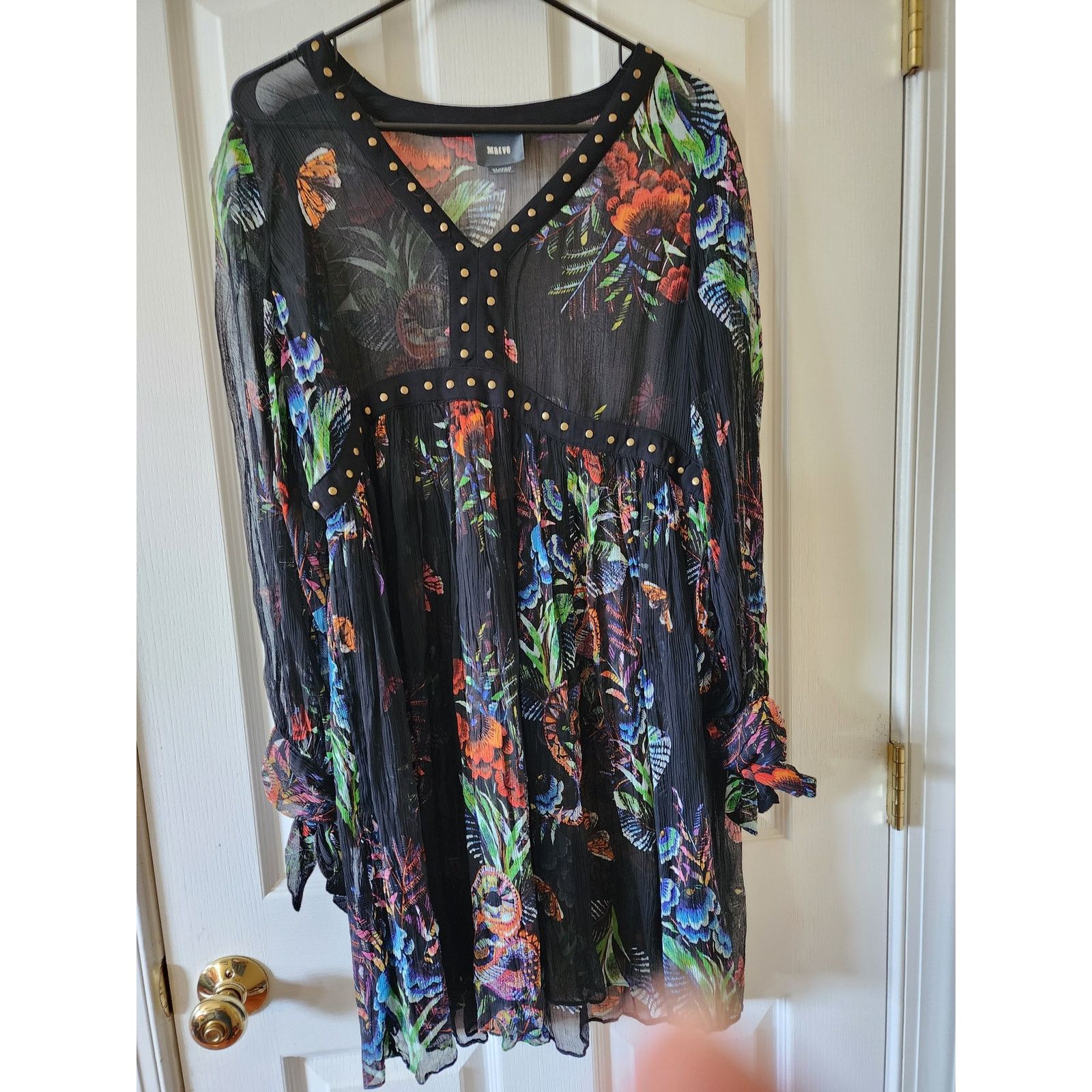 Anthropologie Maeve Studded Sheer V-Neck Tunic Dress Size 4 Whimsigoth Size S / US 4 / IT 40 - 1 Thumbnail
