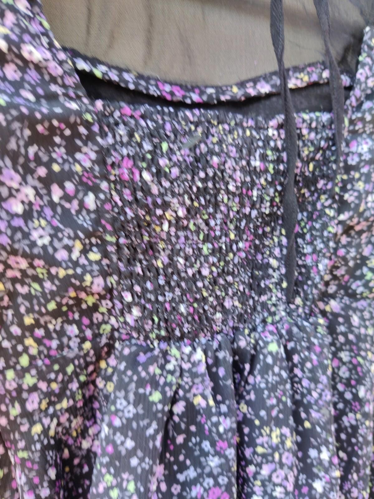 Free People Free People Black Purple Floral Smocked Ruffle Sheer Tie Nec Size XS / US 0-2 / IT 36-38 - 8 Thumbnail