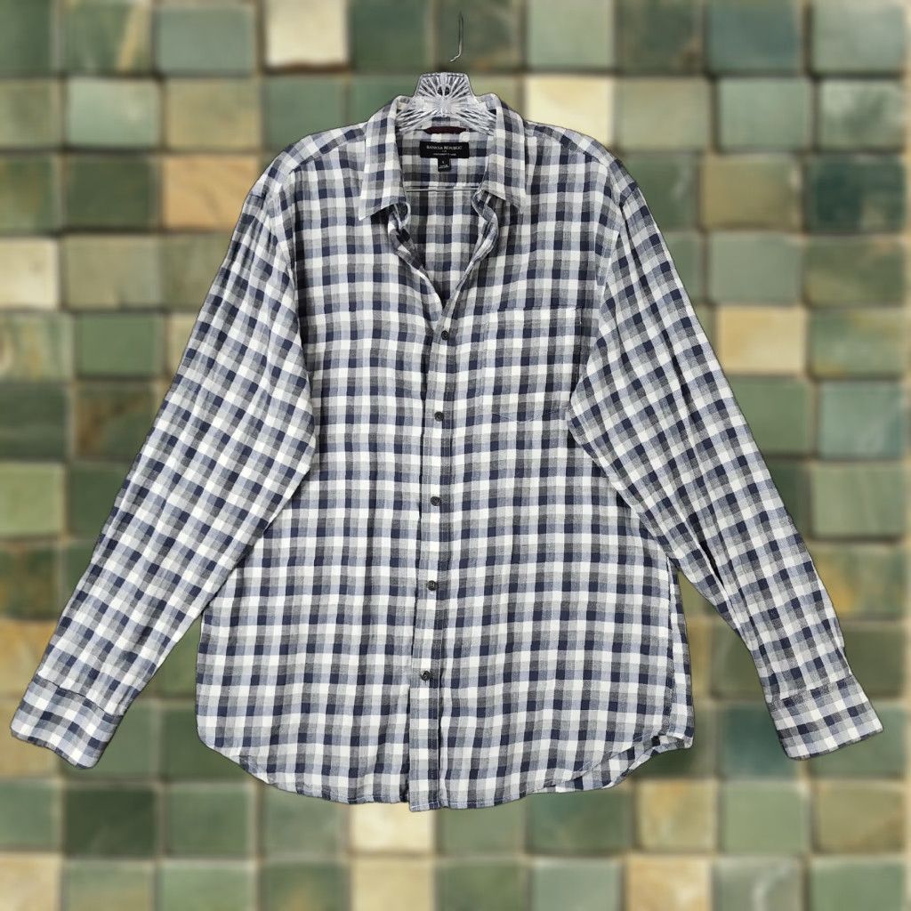 Banana Republic Banana Republic Shirt Men Long Sleeve Button-Up Flannel Plaid Gray Blue Size L Size US L / EU 52-54 / 3 - 1 Thumbnail