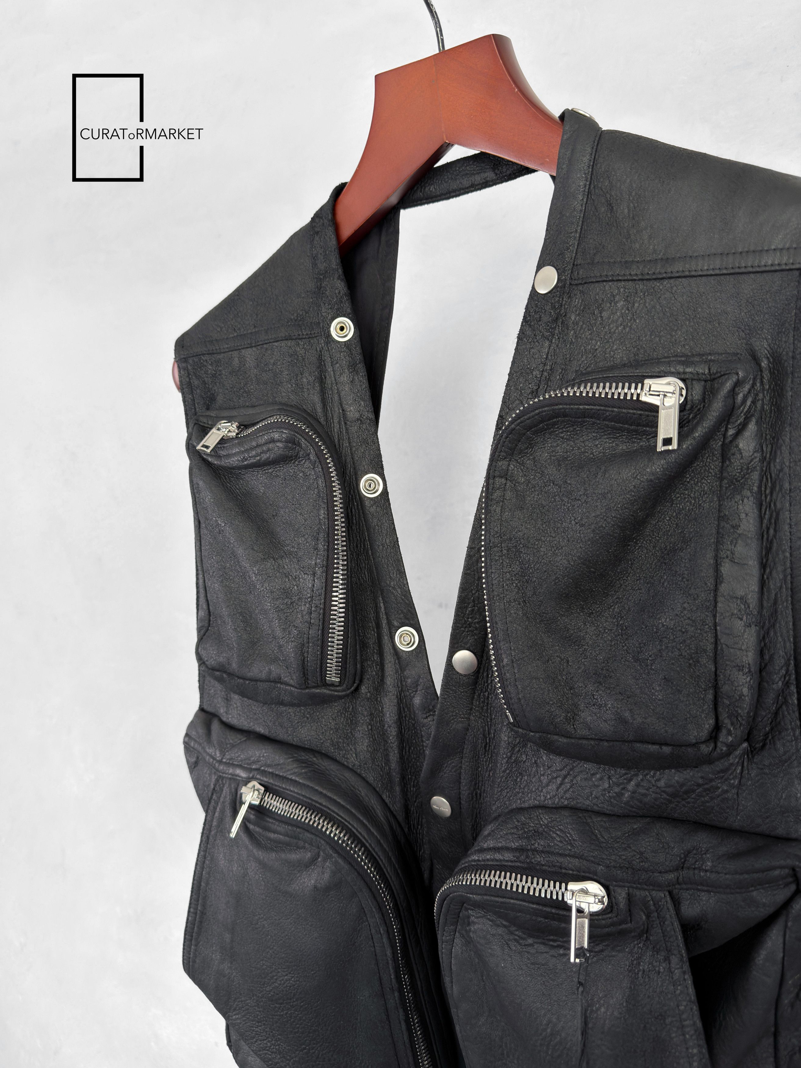 Rick Owens EU50 Zip Blistered Lamb Leather Cargo Vest FW24 Porterville Size US M / EU 48-50 / 2 - 4 Thumbnail