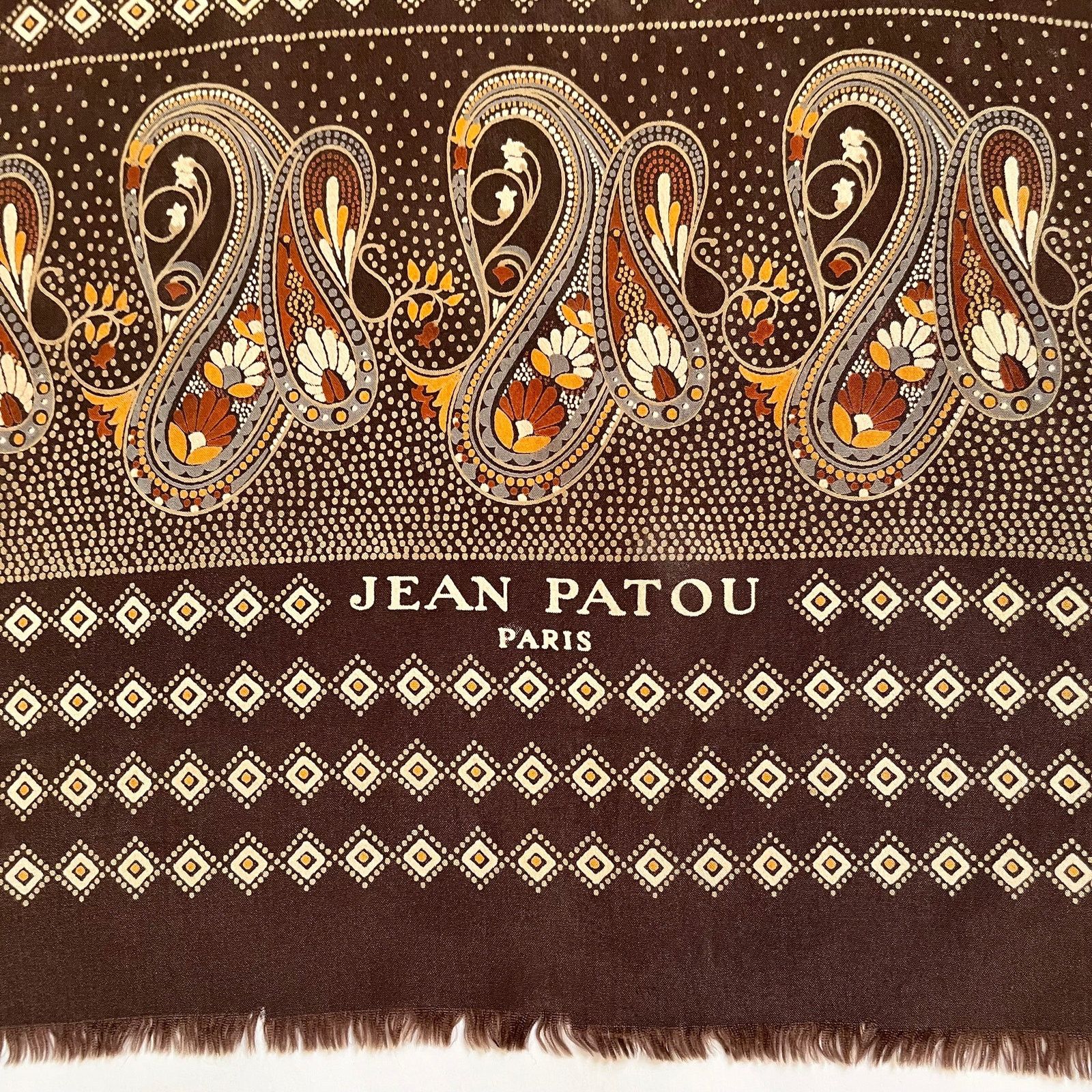Patou × Vintage Jean Patou Vintage Earth-Tone Paisley Fringe Silk Scarf Size ONE SIZE - 3 Thumbnail