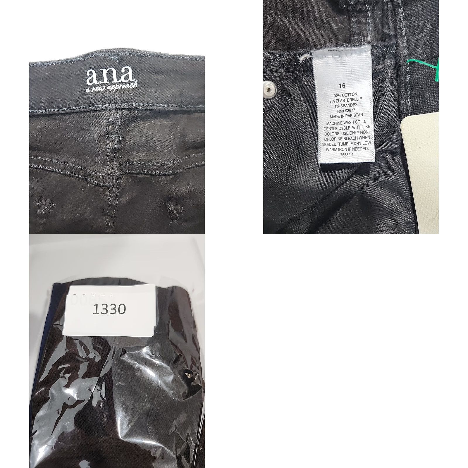 Denime A.N.A Jeans Women's Size 16 Black Mid Rise Skinny Denim 5-Pocket Stretch Seat Zipper Button Comfortable Size 38" / US 16 / IT 52 - 11 Thumbnail