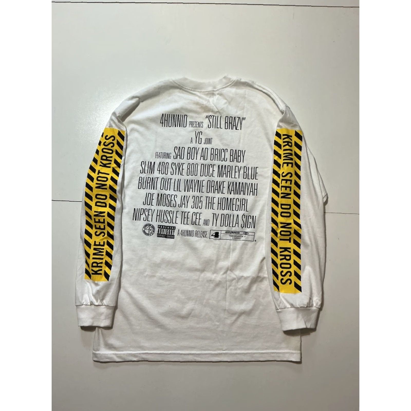 Vintage VINTAGE 4 Hunnid YG Still Brazy Who Shot Me Album Krime Seen Do Not Kross White L/S T-Shirt LG Mens Tee Regular Size L White Graphic shirt Size US L / EU 52-54 / 3 - 2 Thumbnail
