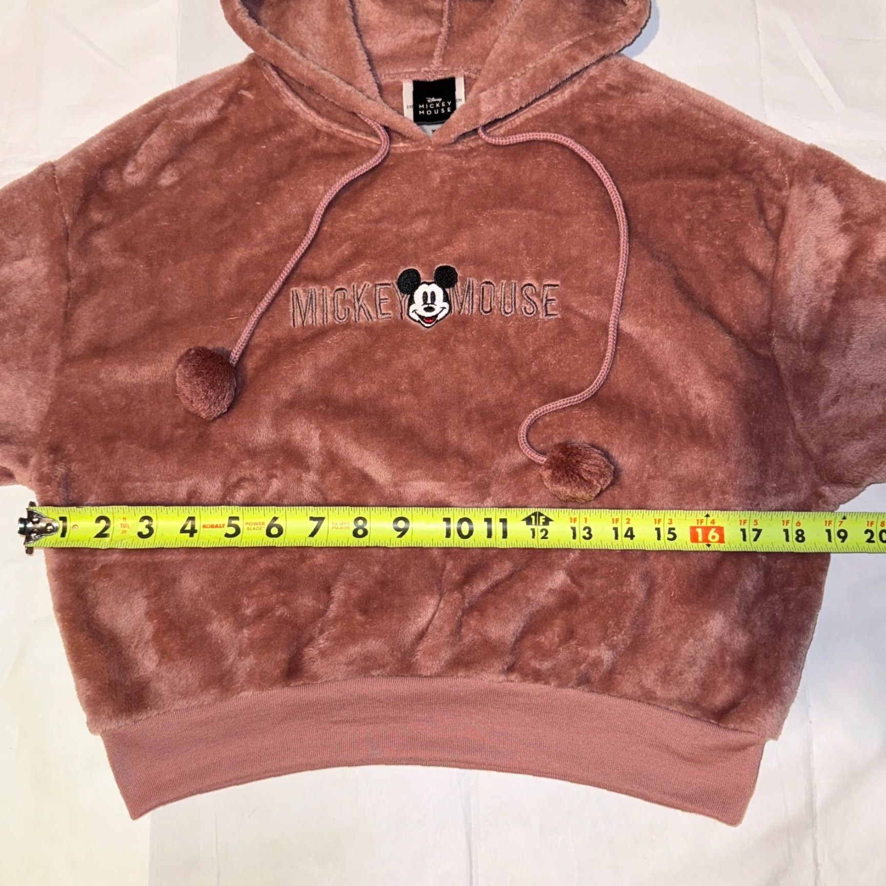 Disney Disney Hoodie Mickey Mouse Cropped Fleece Pullover Sweatshirt XS Womens Pink Rose Gold Short Sleeve Long Sleeve Logo Accents Regular Fit Pom Pom Nike Size XS / US 0-2 / IT 36-38 - 3 Thumbnail