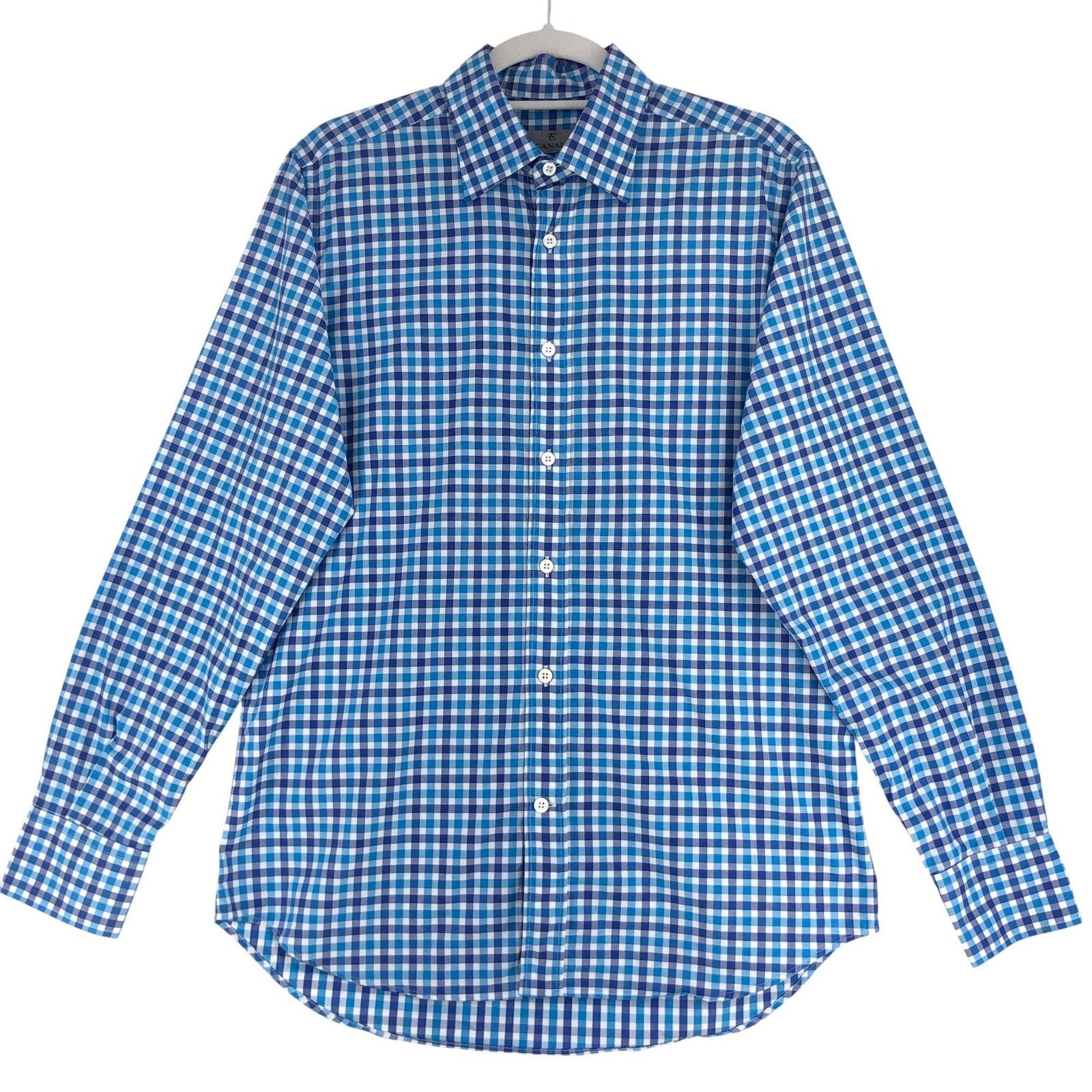 Canali Canali Dress Shirt M Blue Teal Gingham Check Long Sleeve Size US M / EU 48-50 / 2 - 1 Thumbnail