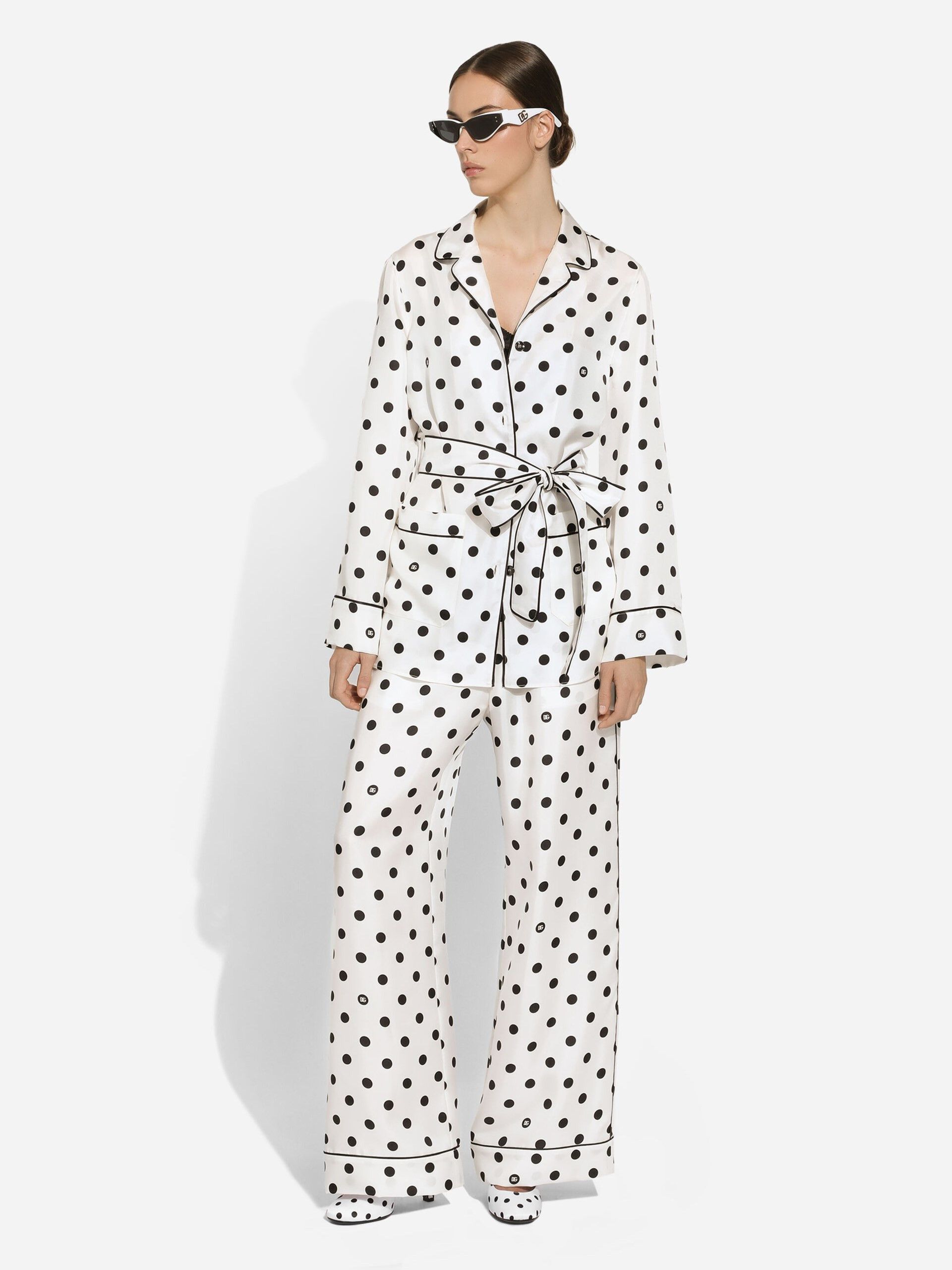 Dolce & Gabbana o1s22i1n1024 Silk Polka Dot Shirt in White Size M / US 6-8 / IT 42-44 - 6 Thumbnail