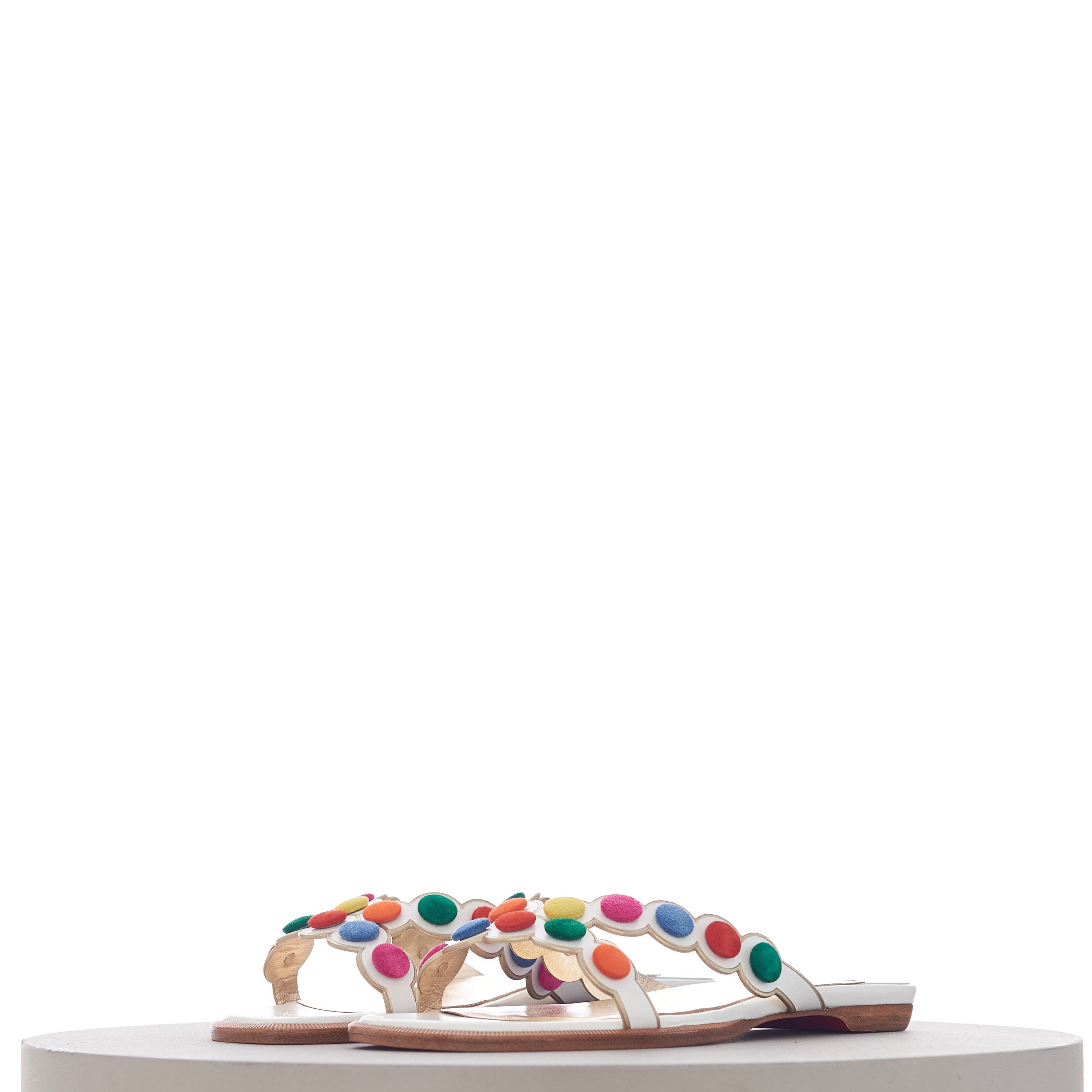 Christian Louboutin Smarta Flat Sandals In White Kid Leather Size US 7.5 / IT 37.5 - 4 Thumbnail