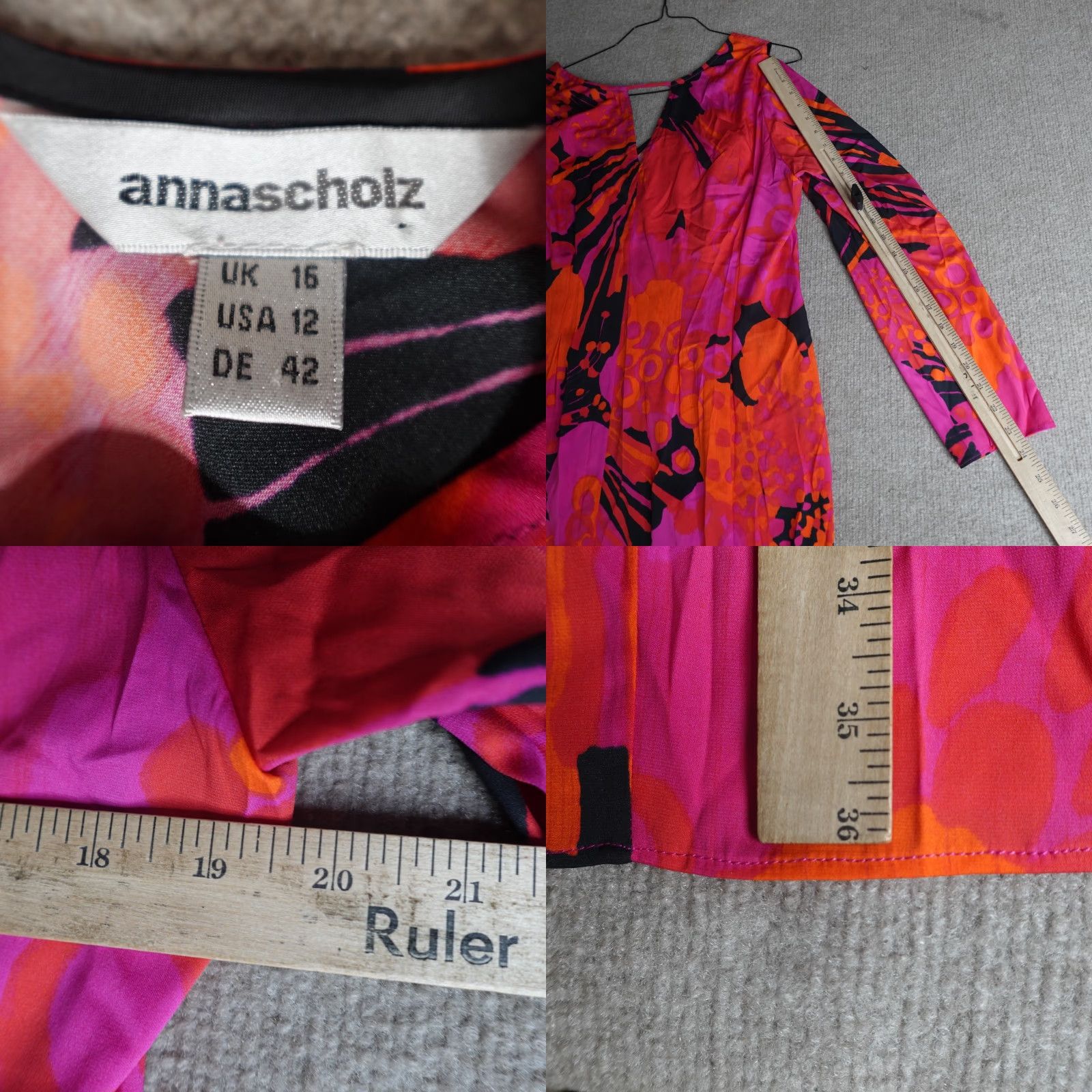 Vintage Anna Scholz Dress Womens 12 Red Long Sleeve Geometric Silk Blend Lottie L'Amour Jacquard Knee Length Vintage No Size XL / US 12-14 / IT 48-50 - 8 Thumbnail