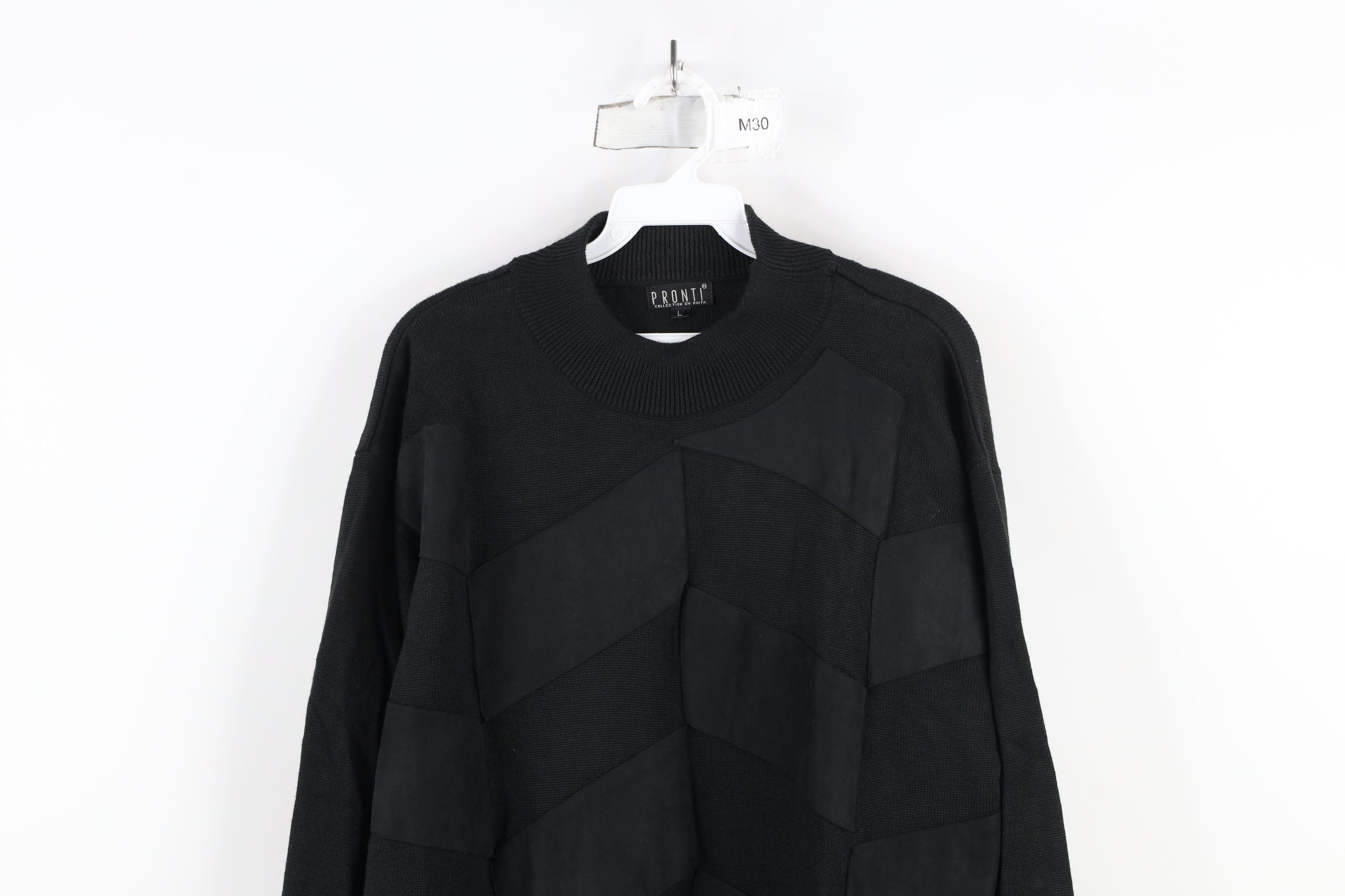 Vintage Vintage 90s Streetwear Patchwork Knit Crewneck Sweater Black Size US L / EU 52-54 / 3 - 2 Thumbnail