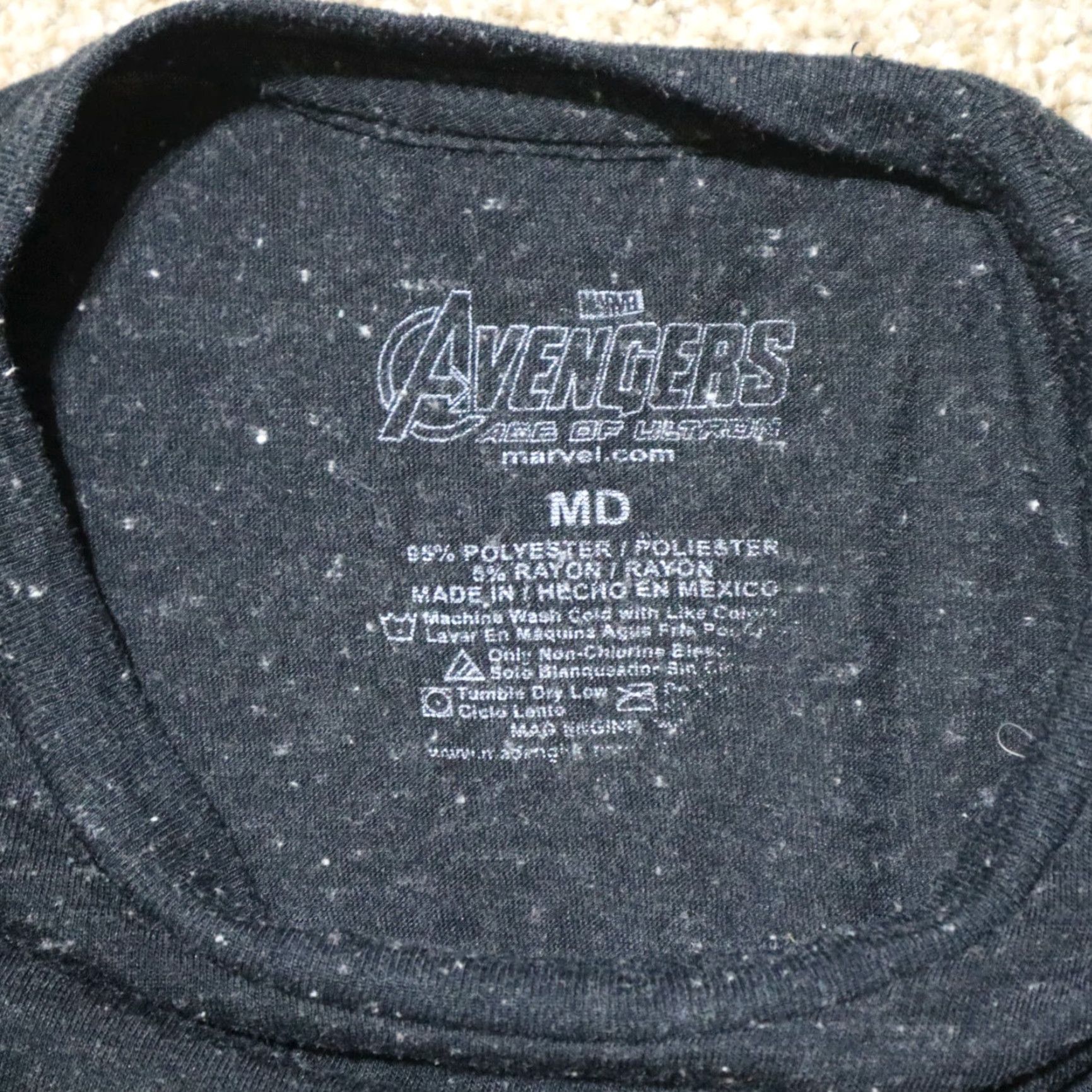 Vintage MARVEL T-Shirt Men M Black Flecked Age of Ultron Avengers Graphic Crew Neck Short Sleeve Size US M / EU 48-50 / 2 - 6 Thumbnail