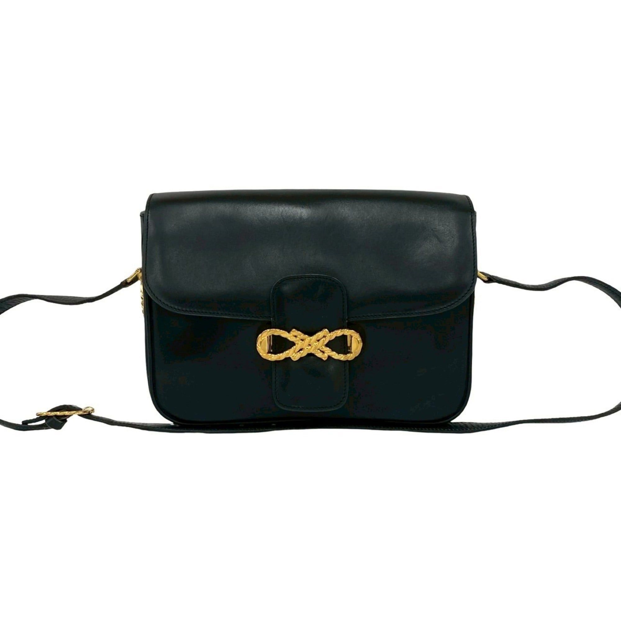 Celine CELINE Ribbon Motif Calf Leather Shoulder Bag/Pochette/Sacoche Black 2160a Size ONE SIZE - 1 Thumbnail