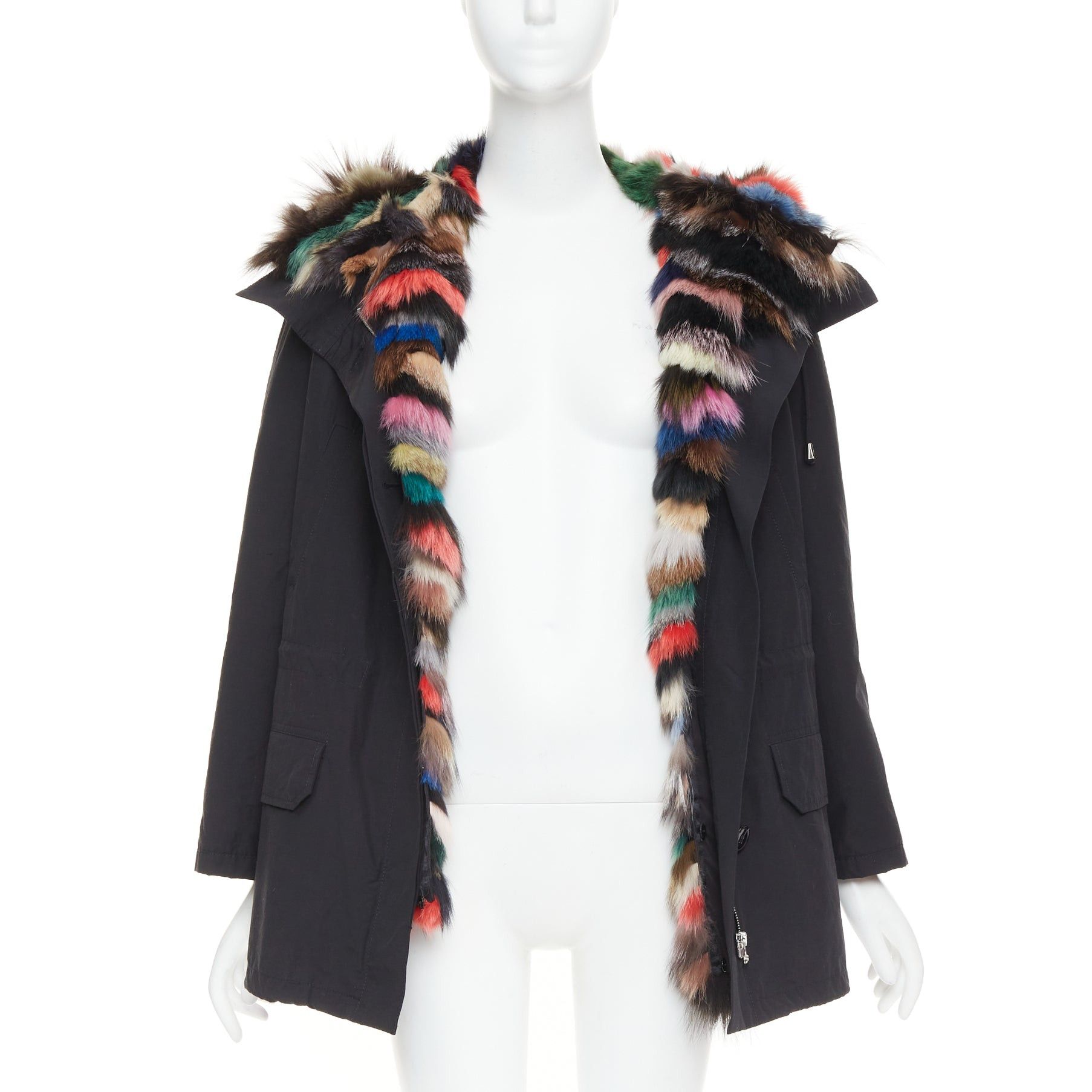 Other Black cotton detachable multicolour fox fur lined parka coat IT36 XXS Size XS / US 0-2 / IT 36-38 - 1 Thumbnail