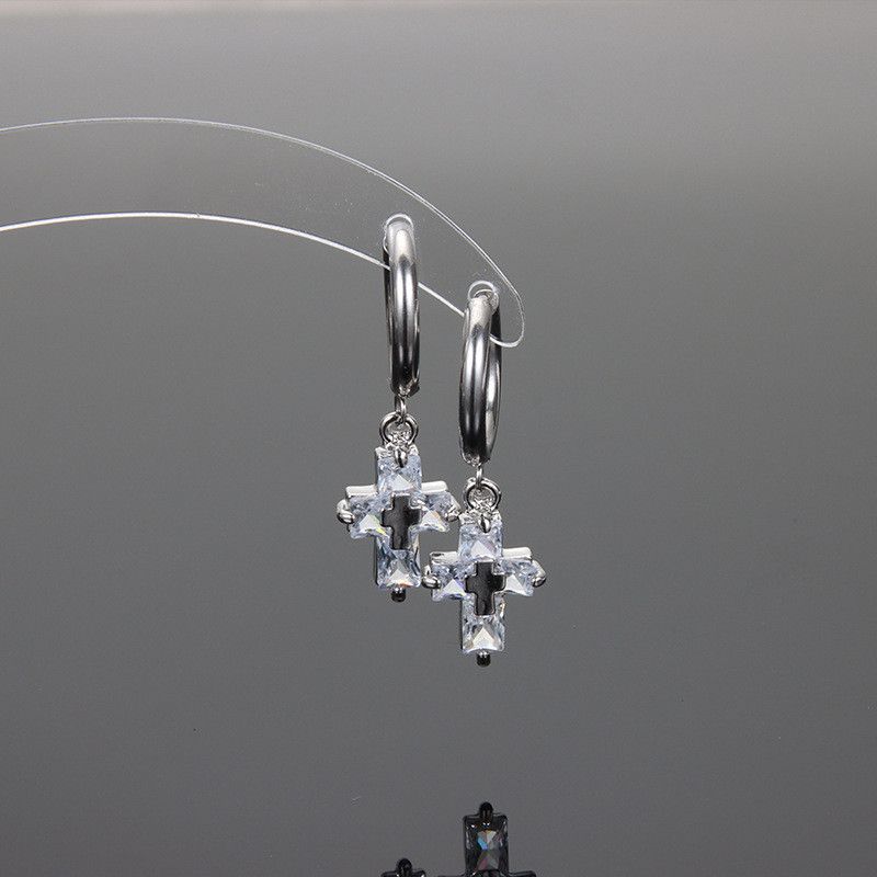 Jewelry × Sterling Silver Cross One pairs Rare Earrings Gothic Punk Chrome Jewelry Size ONE SIZE - 3 Thumbnail
