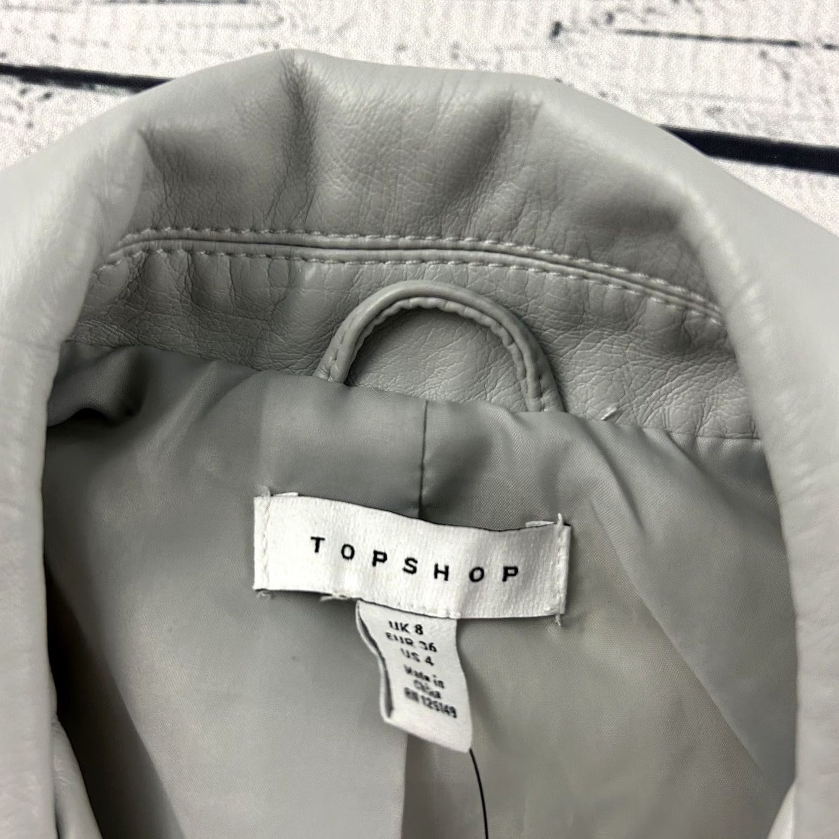 Topshop Topshop Faux Leather Jacket Women's 4 Gray Full Zip Motorcycle Coat Shirt? Size S / US 4 / IT 40 - 3 Thumbnail