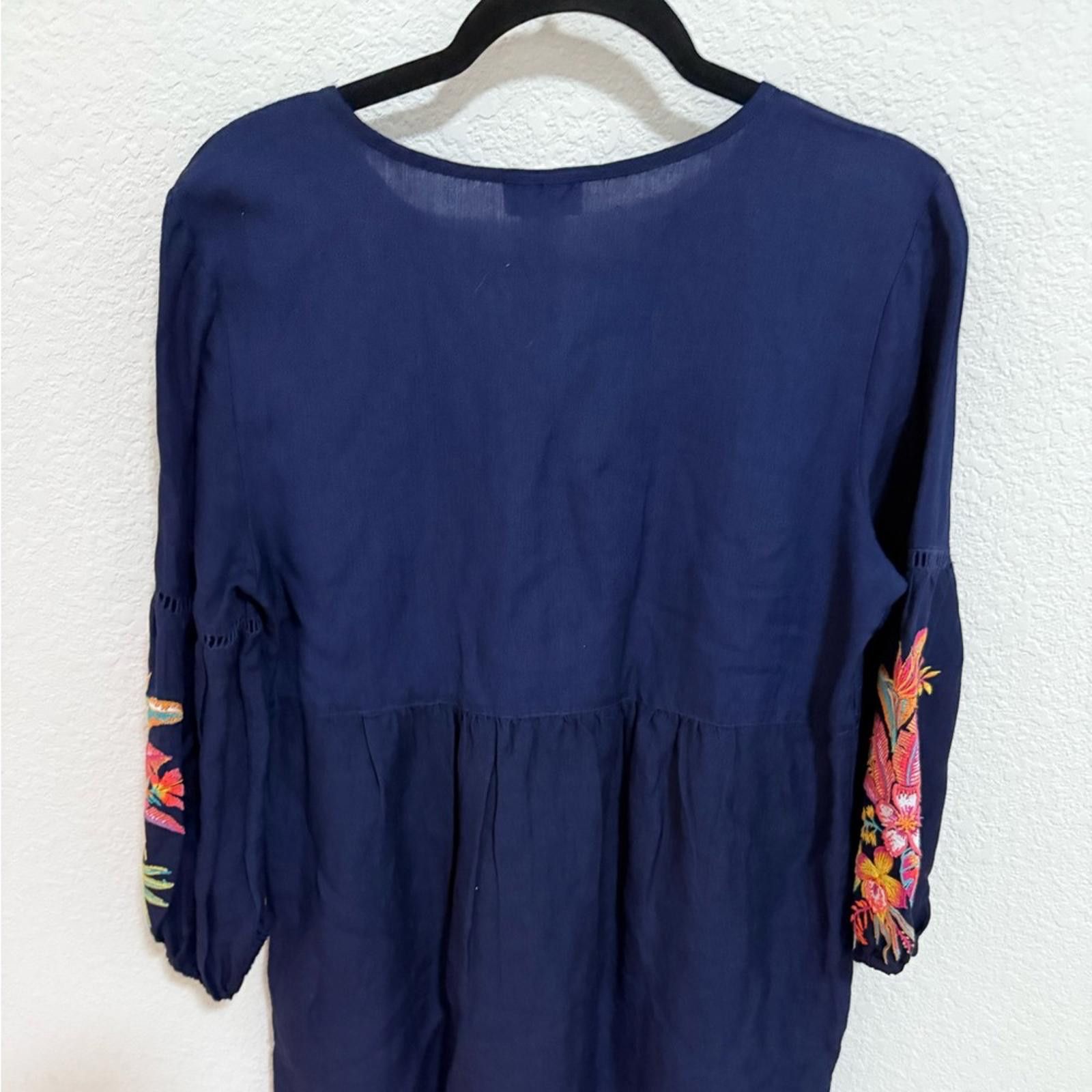 Tommy Bahama Tommy Bahama Navy Tunic Dress 3/4 Sleeve Embroidered Boho XS Size XS / US 0-2 / IT 36-38 - 10 Thumbnail