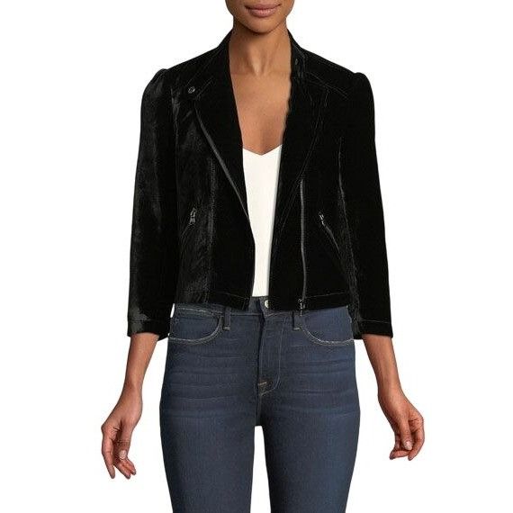 Rebecca Taylor Rebecca Taylor Black Velvet Moto Jacket 3/4 Sleeves Size S / US 4 / IT 40 - 1 Thumbnail