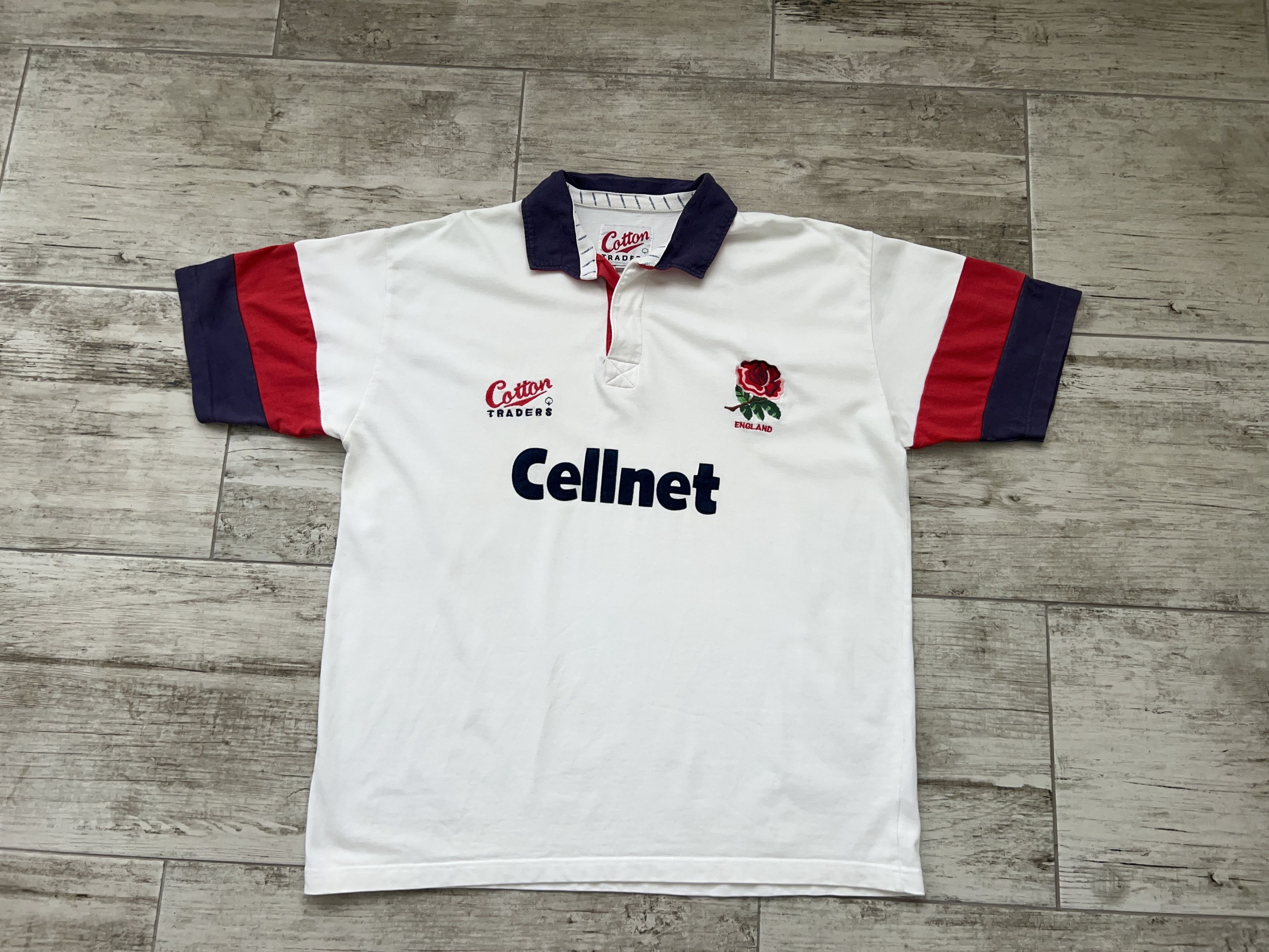 1990s ENGLAND Rugby White Polo T Shirt Jersey XL