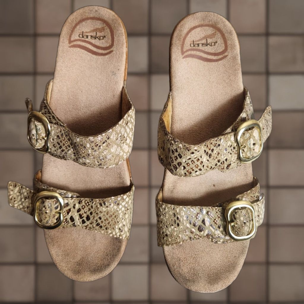 Dansko Dansko Womens Sandal |38| Sophie Beige Snakeskin Slip-On Open Toe Clog Sandals Size US 8 / IT 38 - 1 Thumbnail