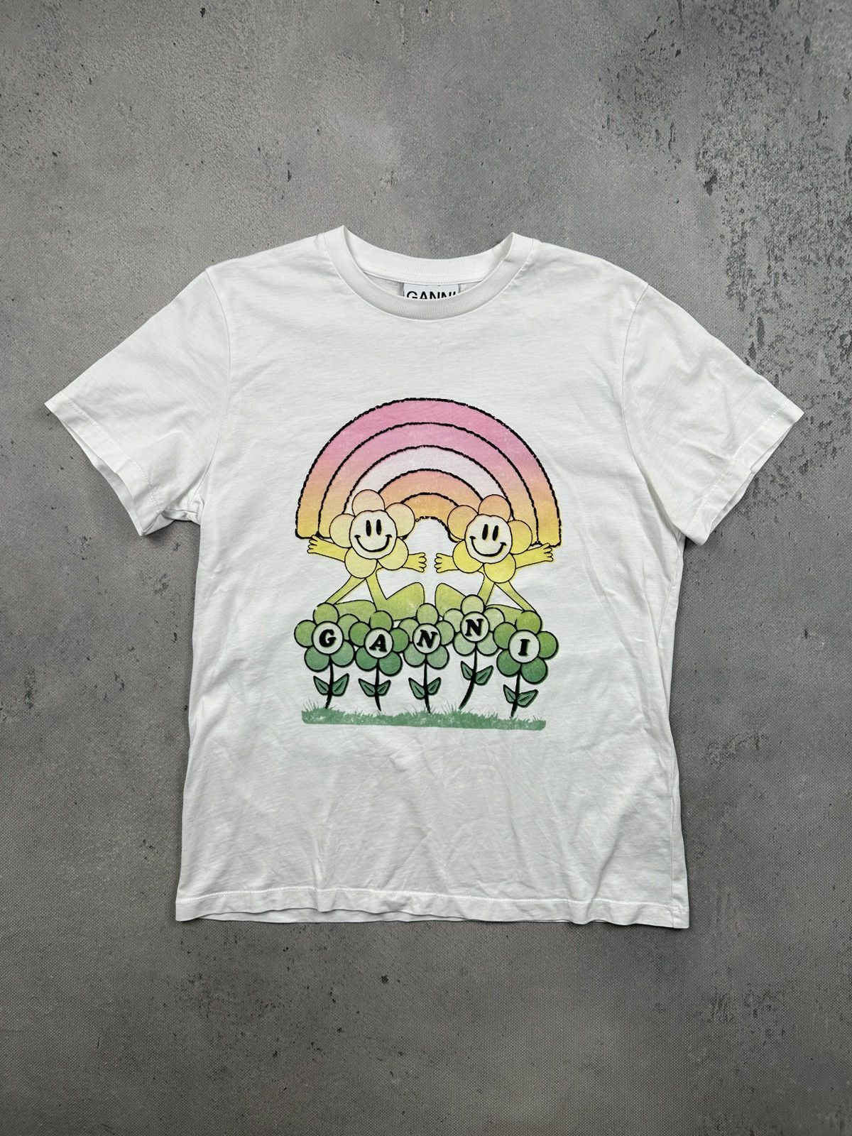Ganni Ganni Relaxed Rainbow Smiley Graphic Tee White Copenhagen Size S / US 4 / IT 40 - 1 Thumbnail