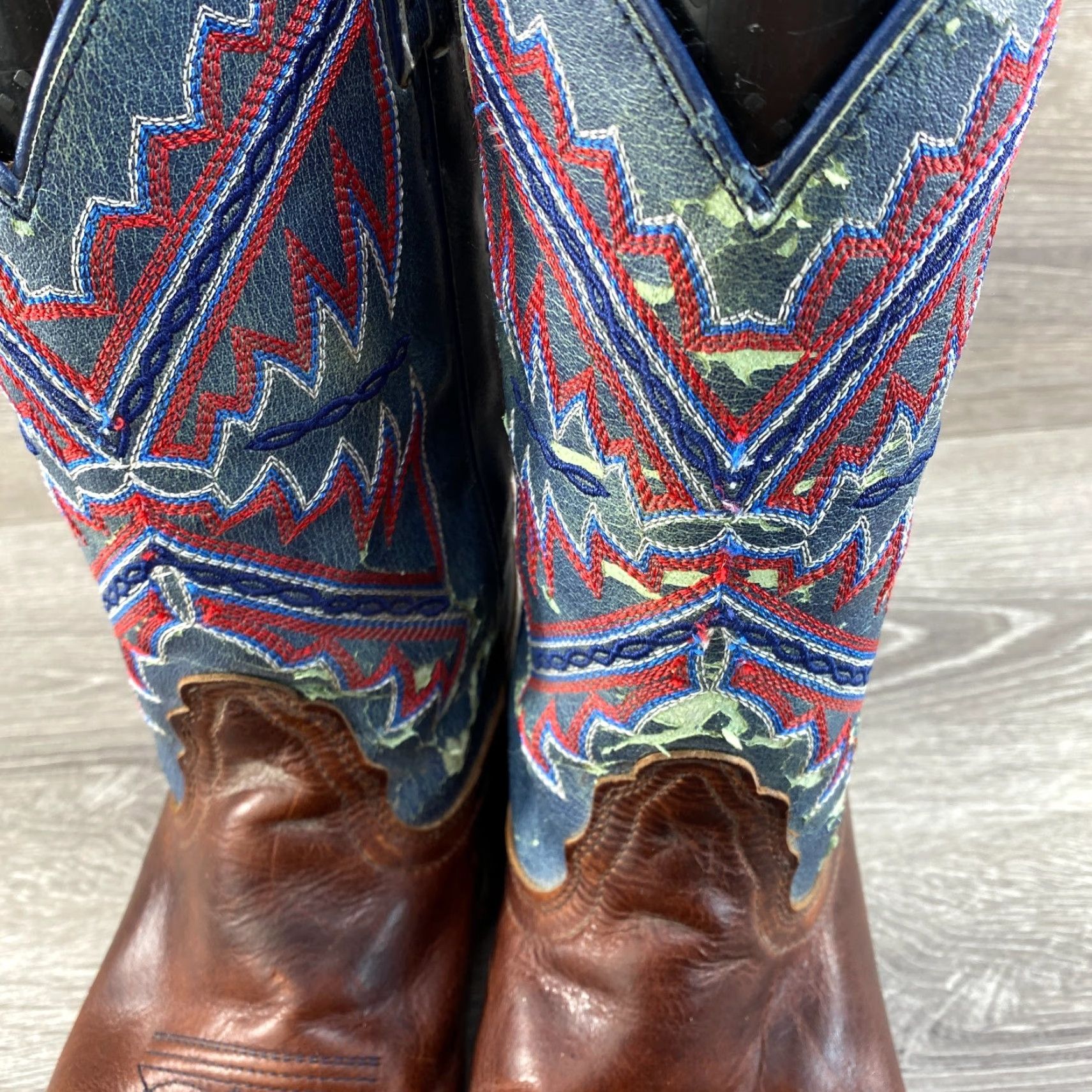 Vintage Nocona Womens 9 B Leather Brown Nadia Blue Hero Square Toe Cowboy Western Boots Size US 9 / IT 39 - 7 Thumbnail