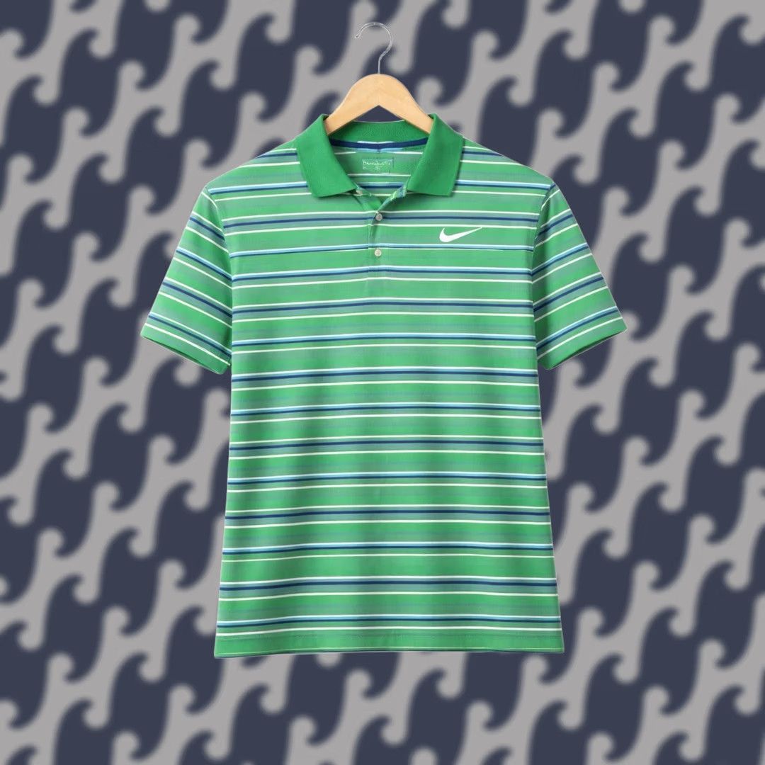 Nike Nike Golf Dri-FIT Polo Shirt Mens XL Green Blue Striped Swoosh Performance Size US XL / EU 56 / 4 - 1 Thumbnail