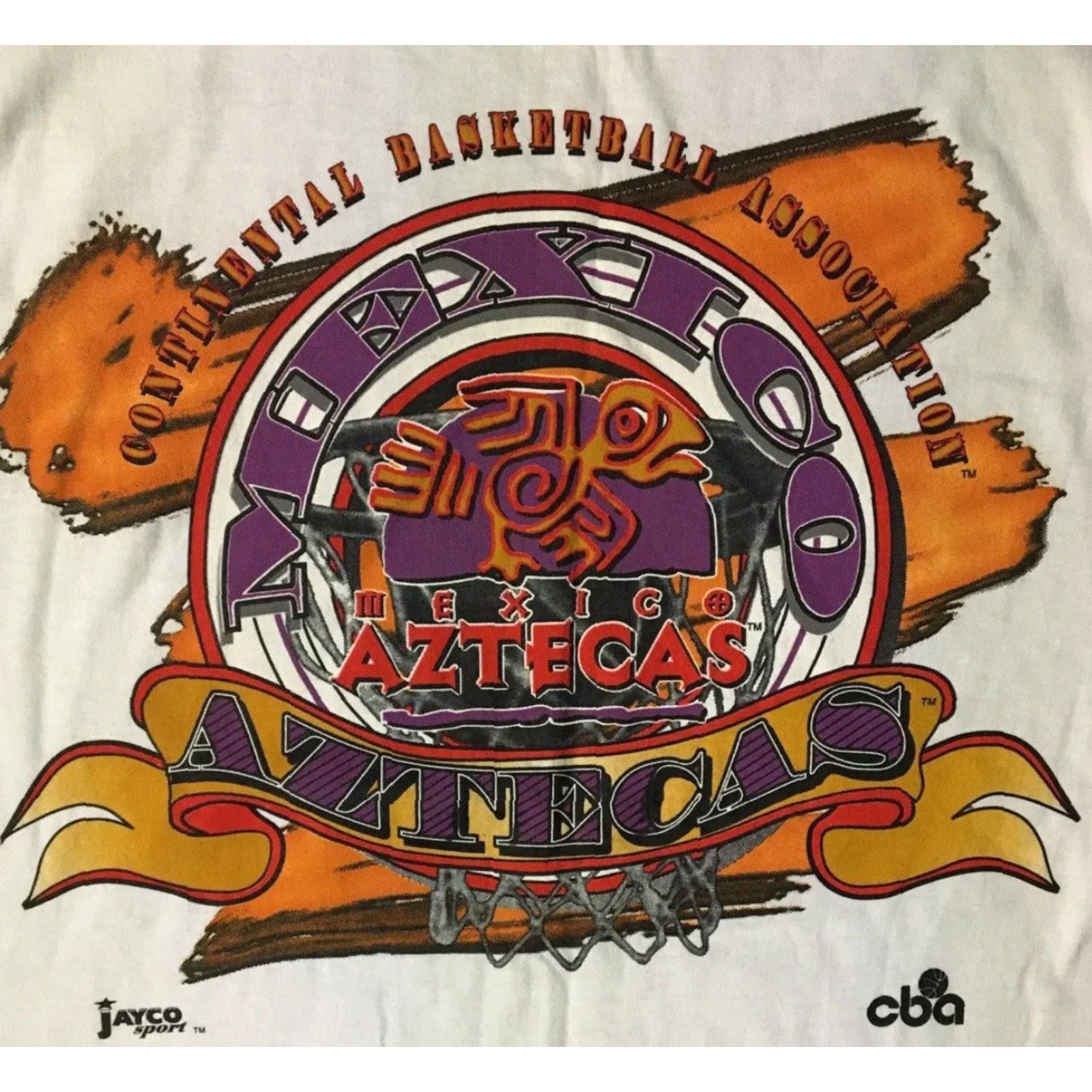 NBA VINTAGE 90s Mexico Aztecas Continental Basketball Association Team Shirt M White Graphic Tee Mens Breakout Track & Field Streetwear Sports USA Retro Size US M / EU 48-50 / 2 - 2 Thumbnail