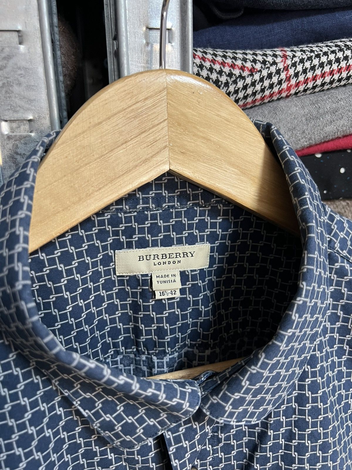Burberry Burberry Long Sleeve Button Shirt Navy Plaid Monogram Print Size US M / EU 48-50 / 2 - 3 Thumbnail