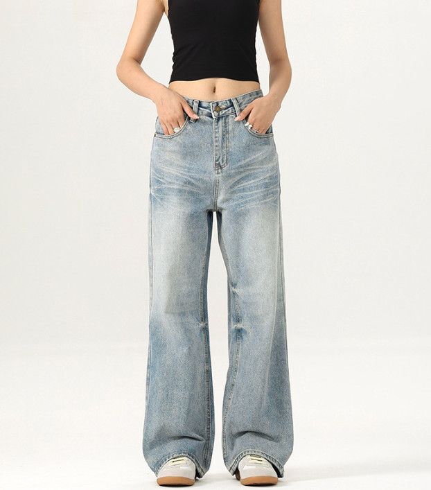 Jean American washed men's cat whisker straight loose baggy jeans Size US 32 / EU 48 - 1 Thumbnail