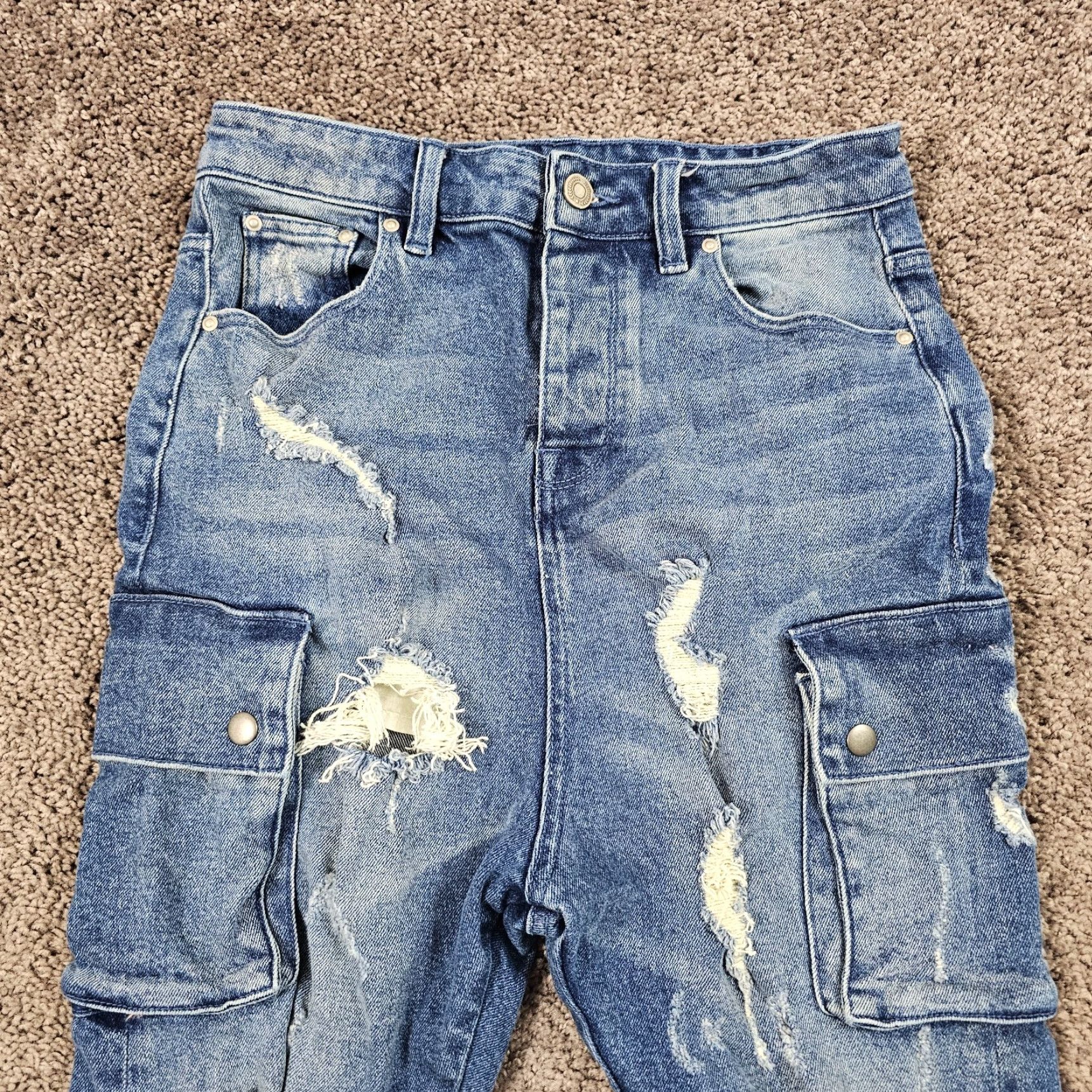 Asos VINTAGE ASOS Womens Jeans High Rise Straight Stretch Distressed Denim 27 Waist Blue Size 27" / US 4 / IT 40 - 2 Thumbnail