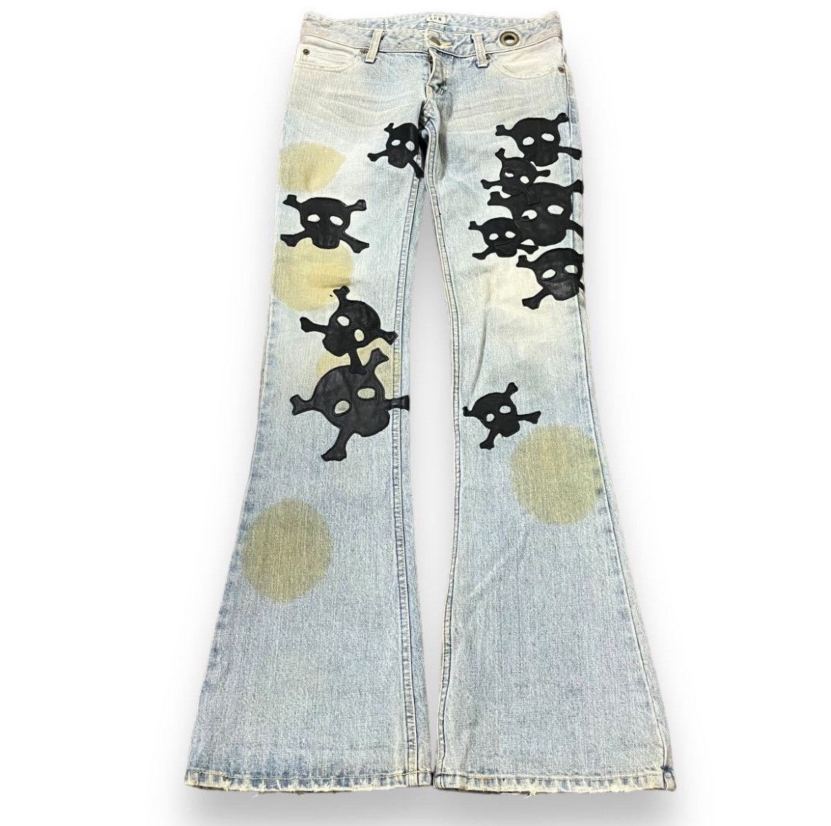 image of 14Th Addiction x Kmrii Lgb Skull Wolf Patch Denim in Blue, Men's (Size 26)