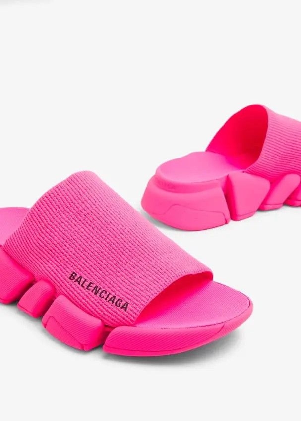 Balenciaga o1w1db10625 Speed 2.0 Recycled Knit Slide Sandals in Pink Size US 10 / IT 40 - 2 Thumbnail