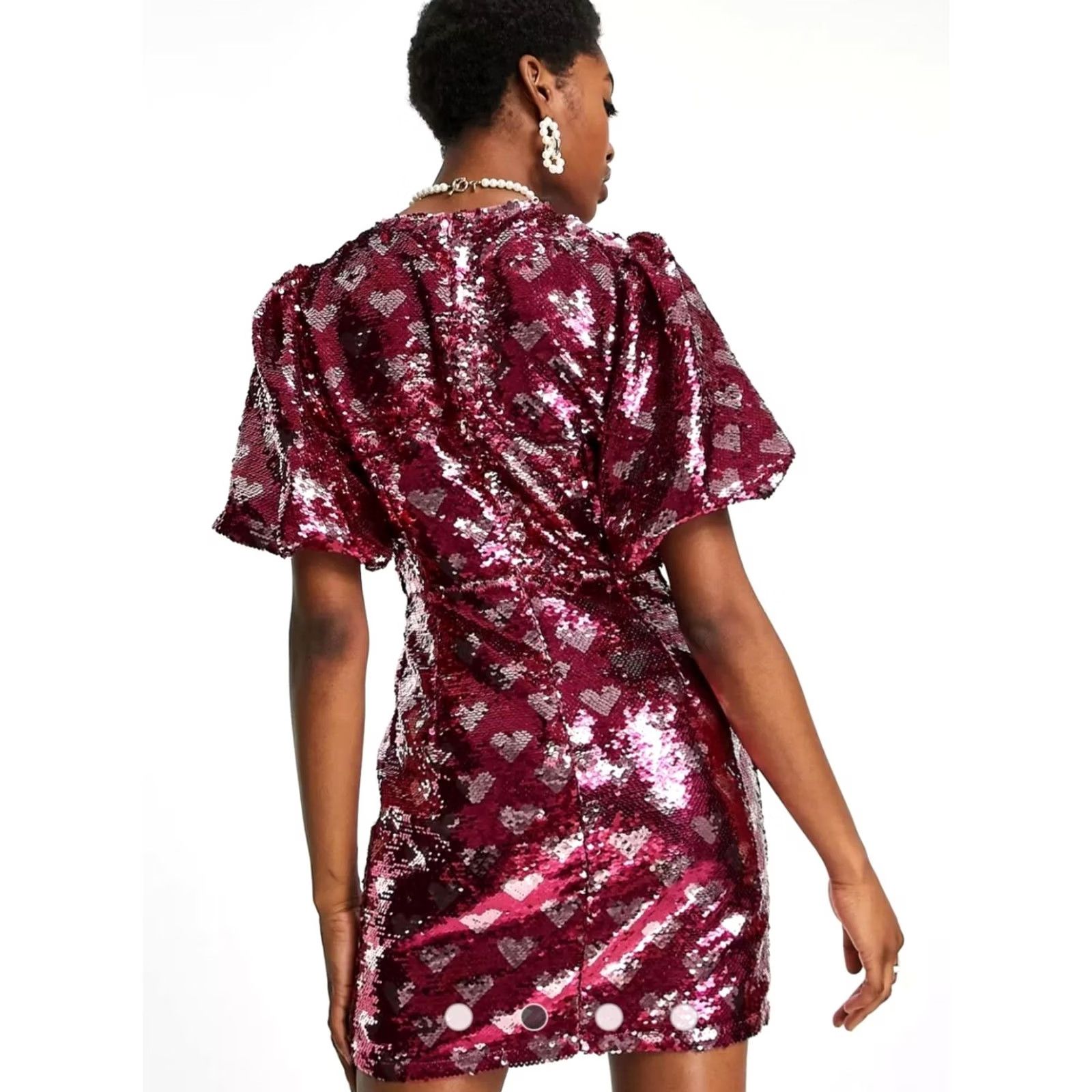 Vintage Sister Jane Nebula Mini Dress All Over Pink Sequin Hearts Women's XS NWT Size XS / US 0-2 / IT 36-38 - 3 Thumbnail