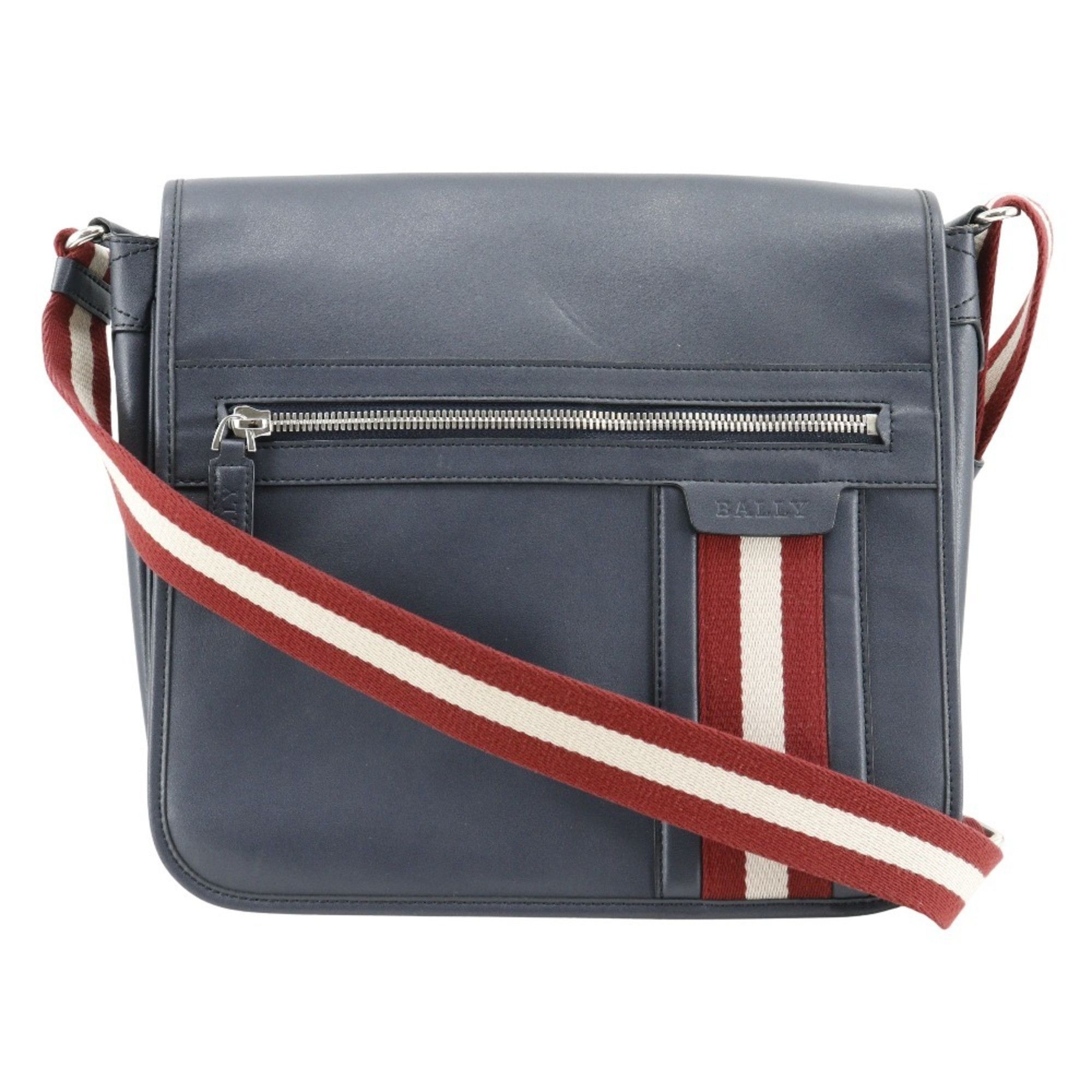 Bally Trainspotting Shoulder Bag Calf Navy Flap Men's