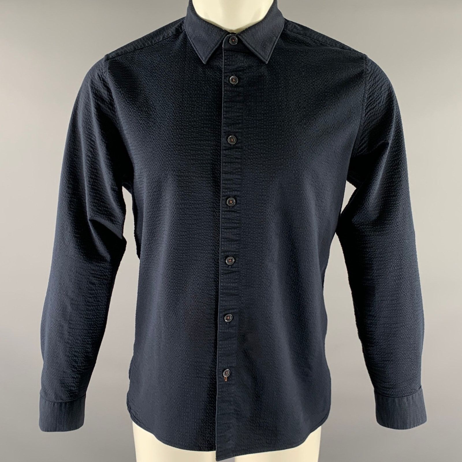 Ted Baker TED BAKER Size S Navy Cotton Blend Button Down LS Shirt Size US S / EU 44-46 / 1 - 1 Thumbnail
