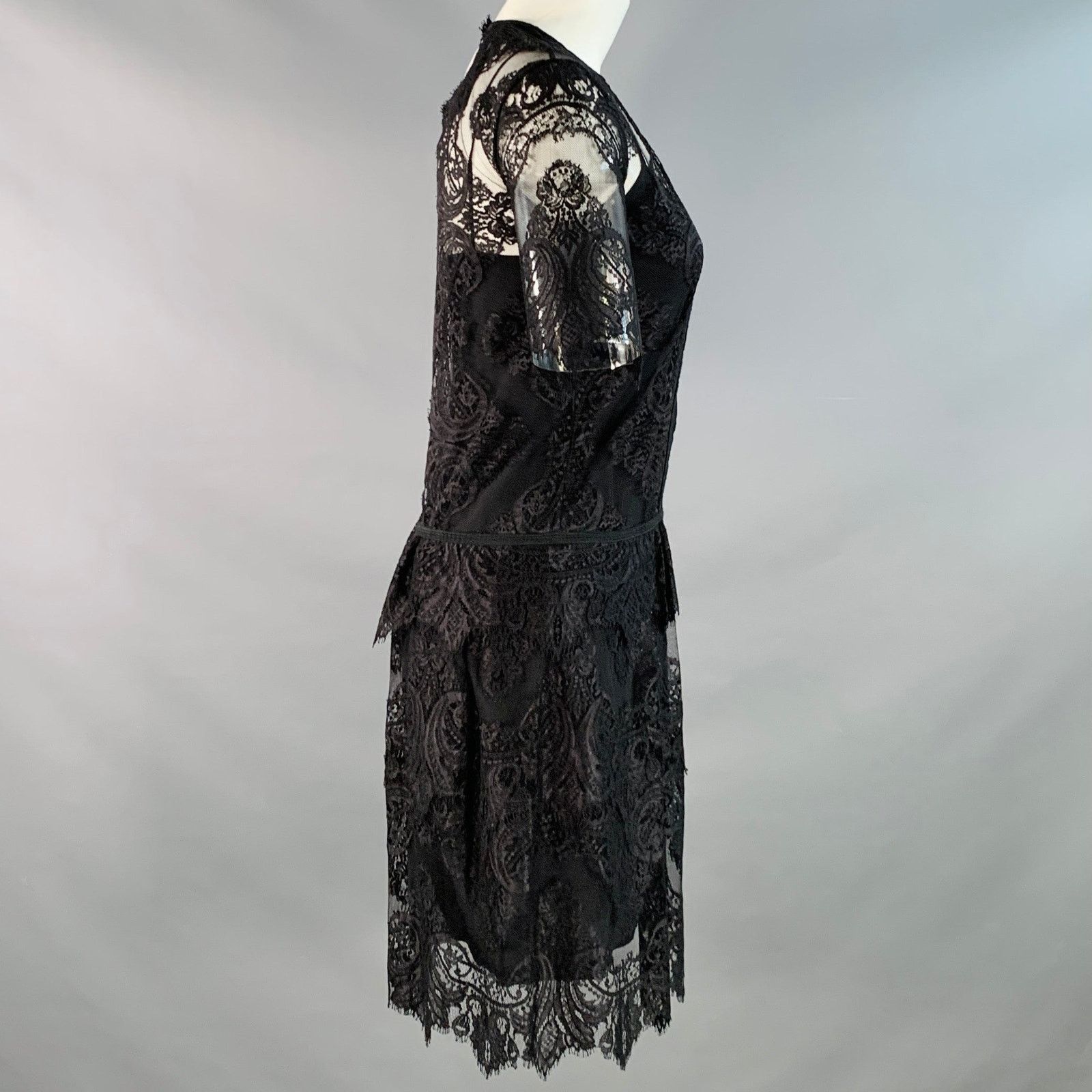 Burberry Black Lace Short Sleeve Drop Waist Knee Length Dress Size XS / US 0-2 / IT 36-38 - 3 Thumbnail