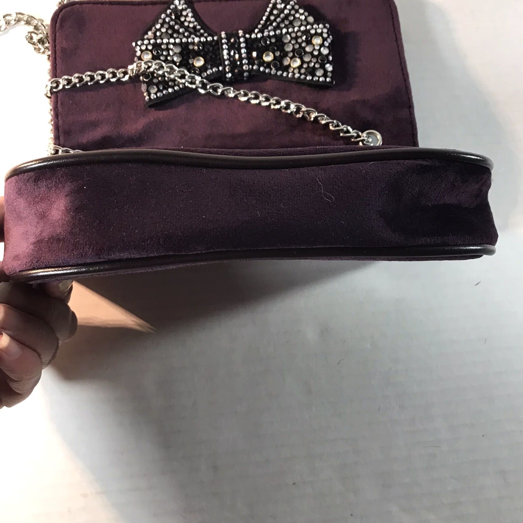 Venus VENUS Plum Velvet Small Shoulder Bag with Chain Strap and Rhinestones - Elegant Retro Design for Women Size ONE SIZE - 6 Thumbnail