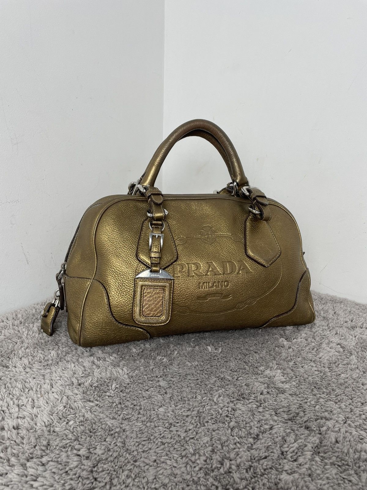 Prada Prada Metallic Gold Leather Logo Satchel Size ONE SIZE - 2 Thumbnail